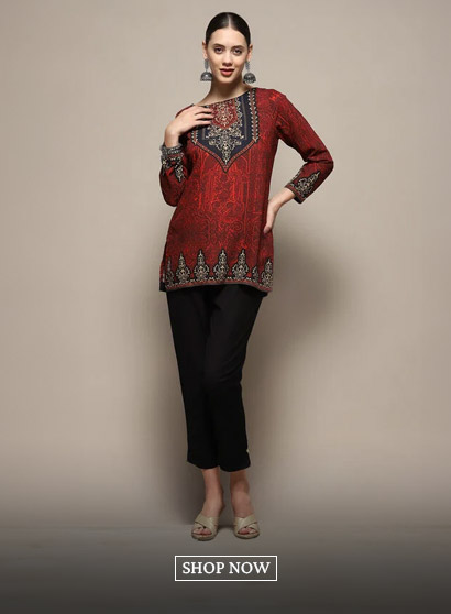 Maroon Crepe Printed Straight Short Kurta