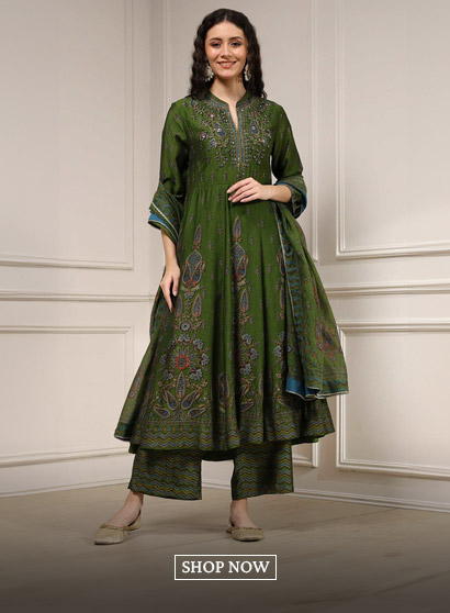 Green Printed Anarkali Suit Set