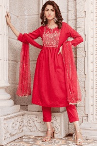 Mud Ochre LIVA A Line Printed Kurta with Jacket at Biba India