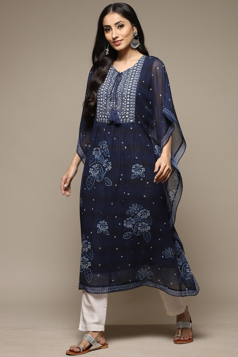 Indigo Cotton Blend Straight Printed Fusion Wear