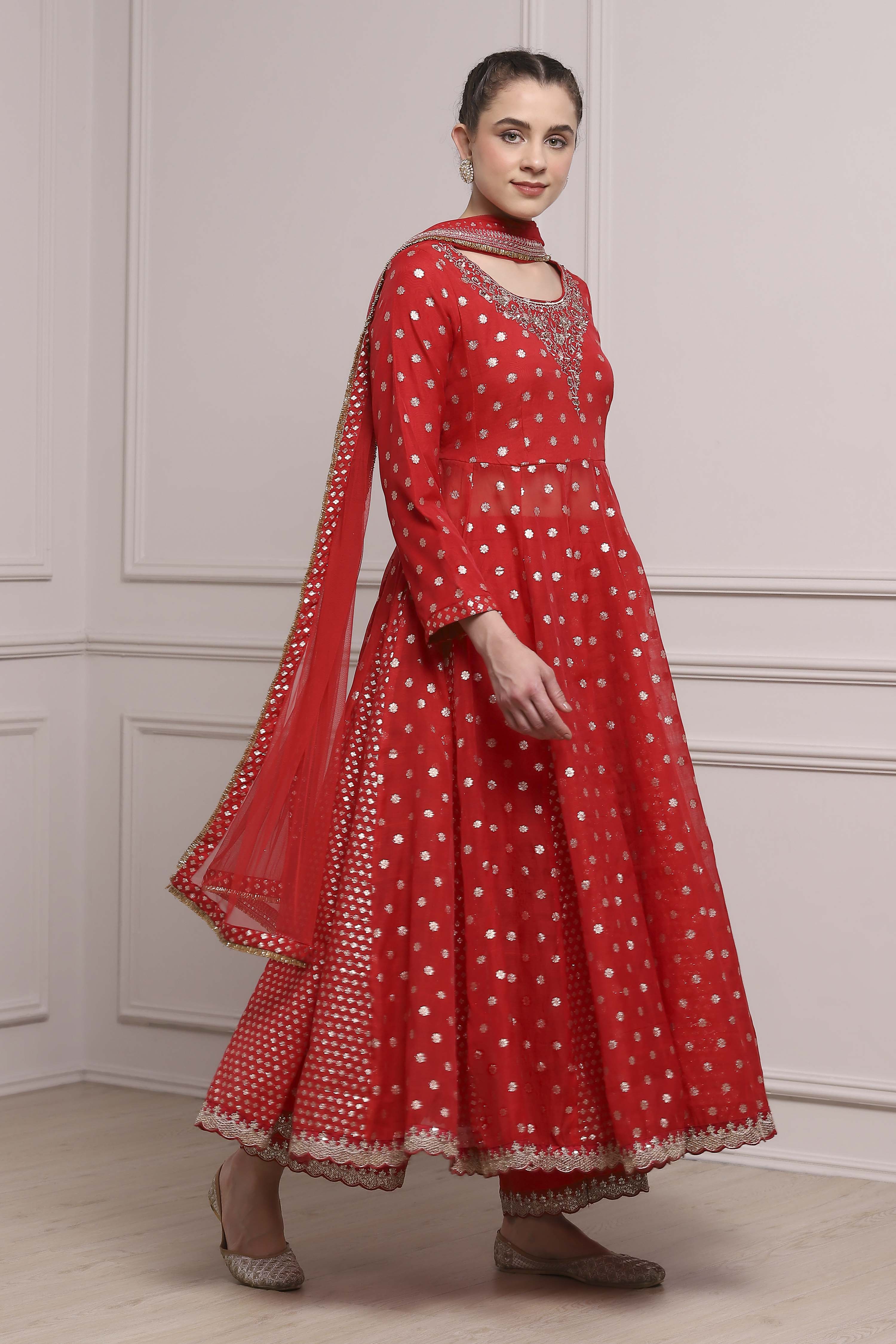 Pink Cotton Kalidar Yarndyed Suit Set image number 5