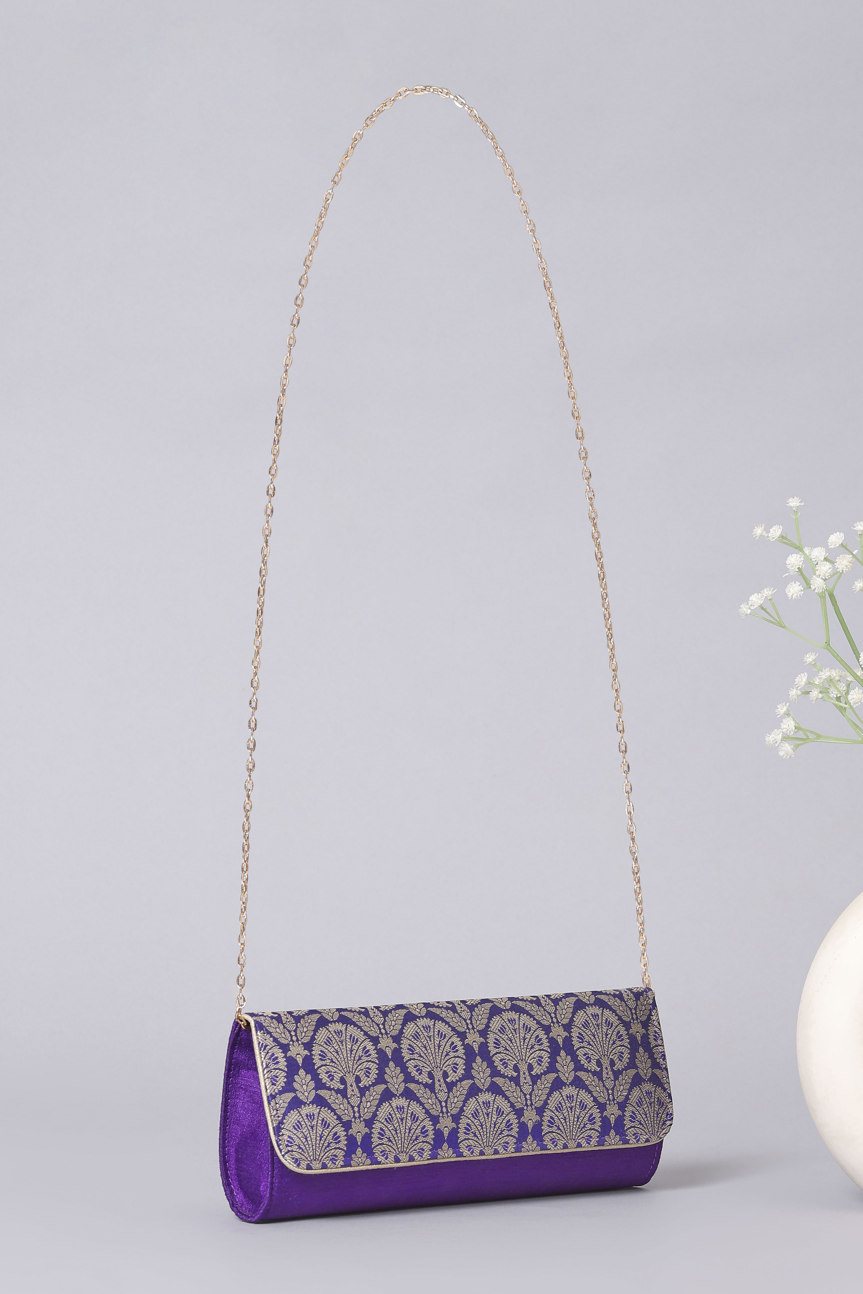 Purple Brocade Clutch image number 3