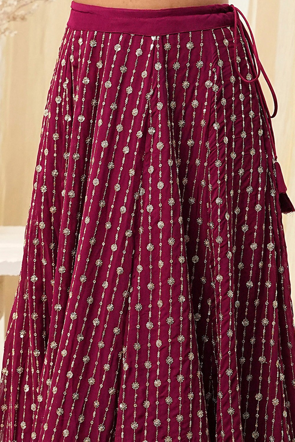 Burgundy Georgette Lehenga Set  image number 2