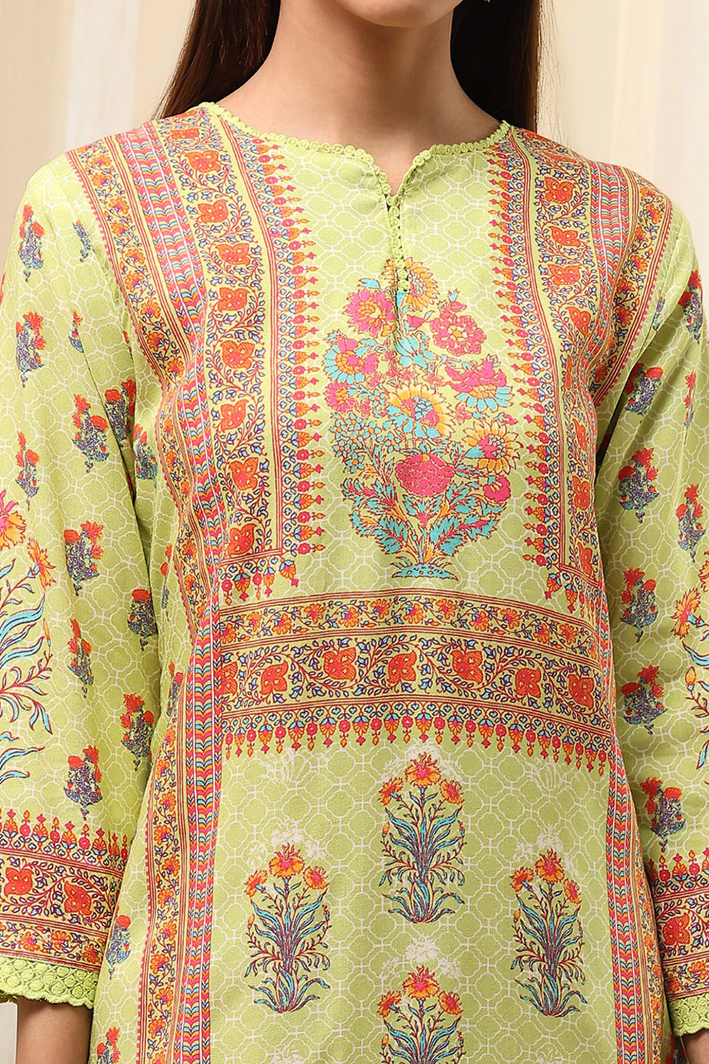 Green Viscose Rayon Straight Printed Kurta image number 1
