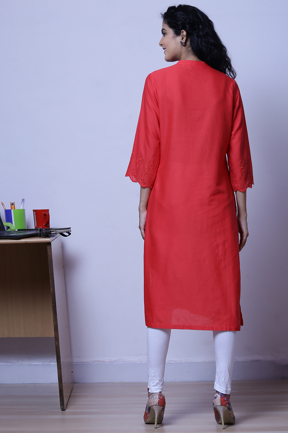 Coral Cotton Flax Kurta image number 5