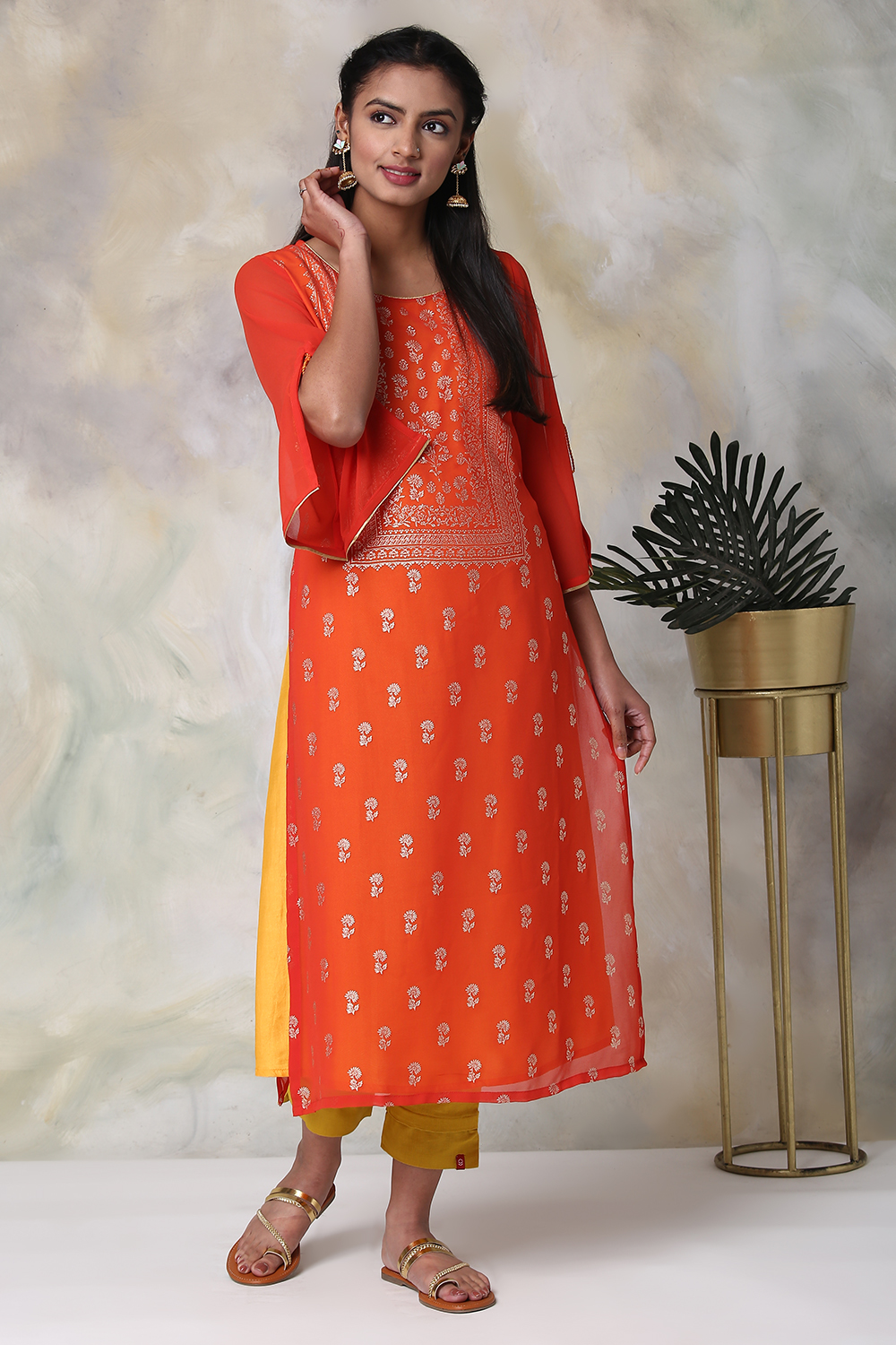 Red Art Silk A-Line Printed Kurta image number 0