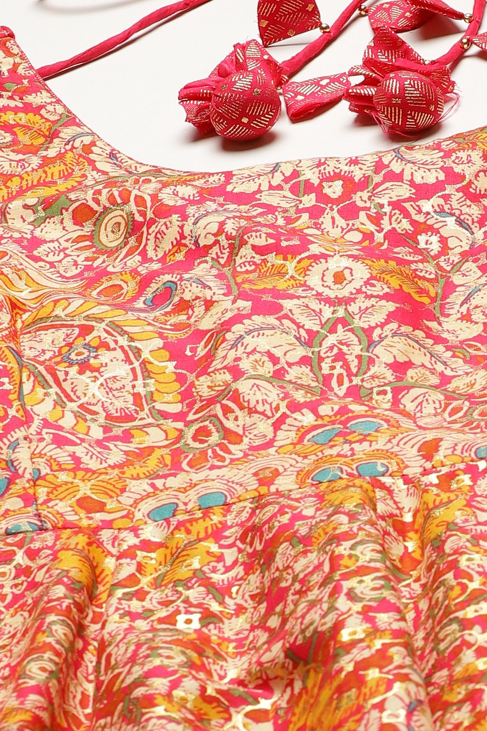 Fuchsia Cotton Anarkali Kurta Churidar Suit Set image number 1