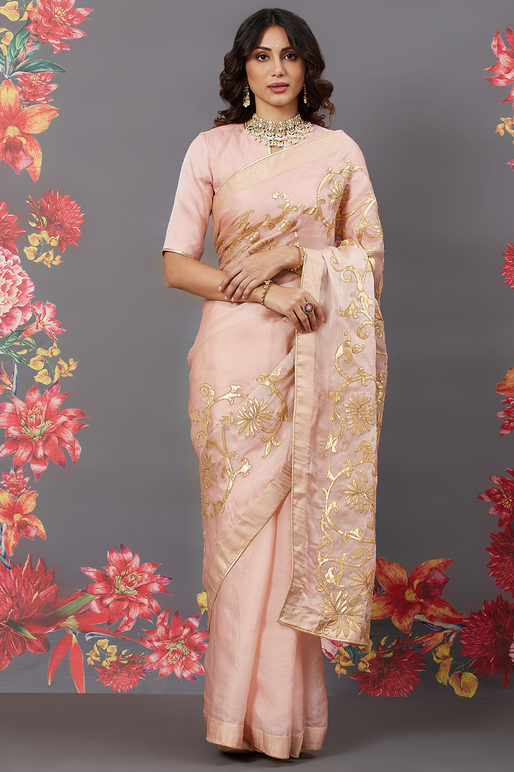 Rose Gold Cotton Silk Saree image number 0
