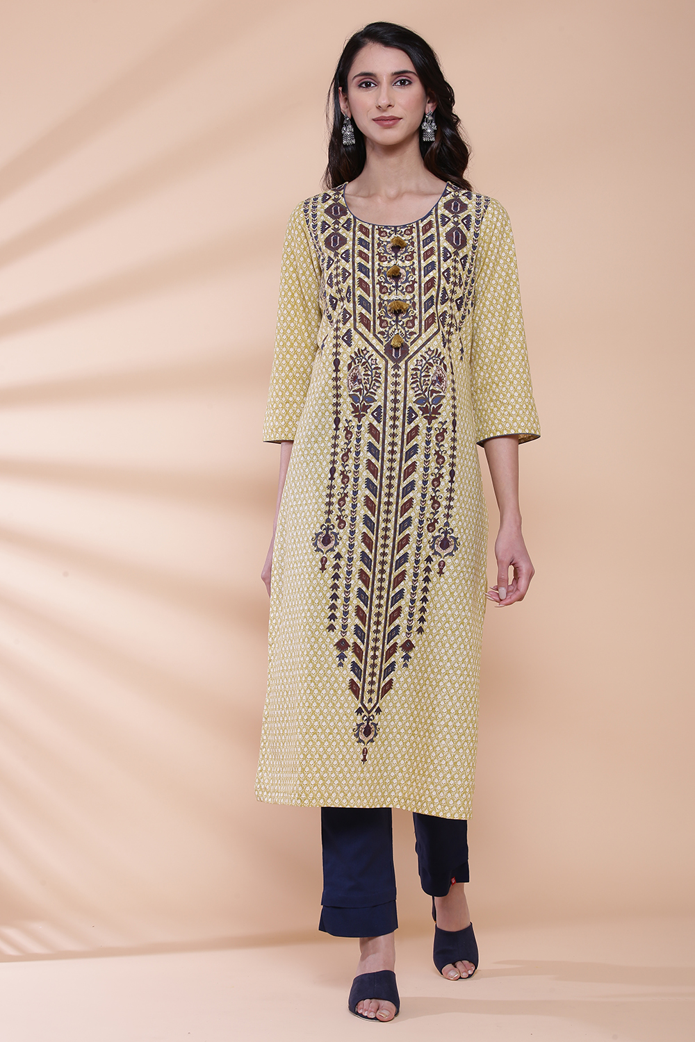 Blue Cotton Straight Printed Kurta image number 0