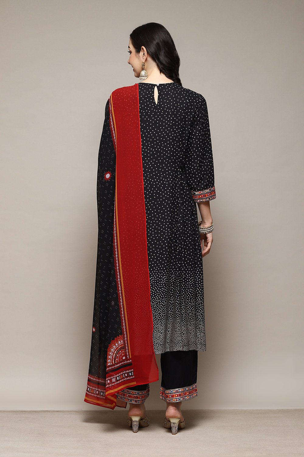 Black LIVA Kalidar Kurta Palazzo Suit Set image number 4