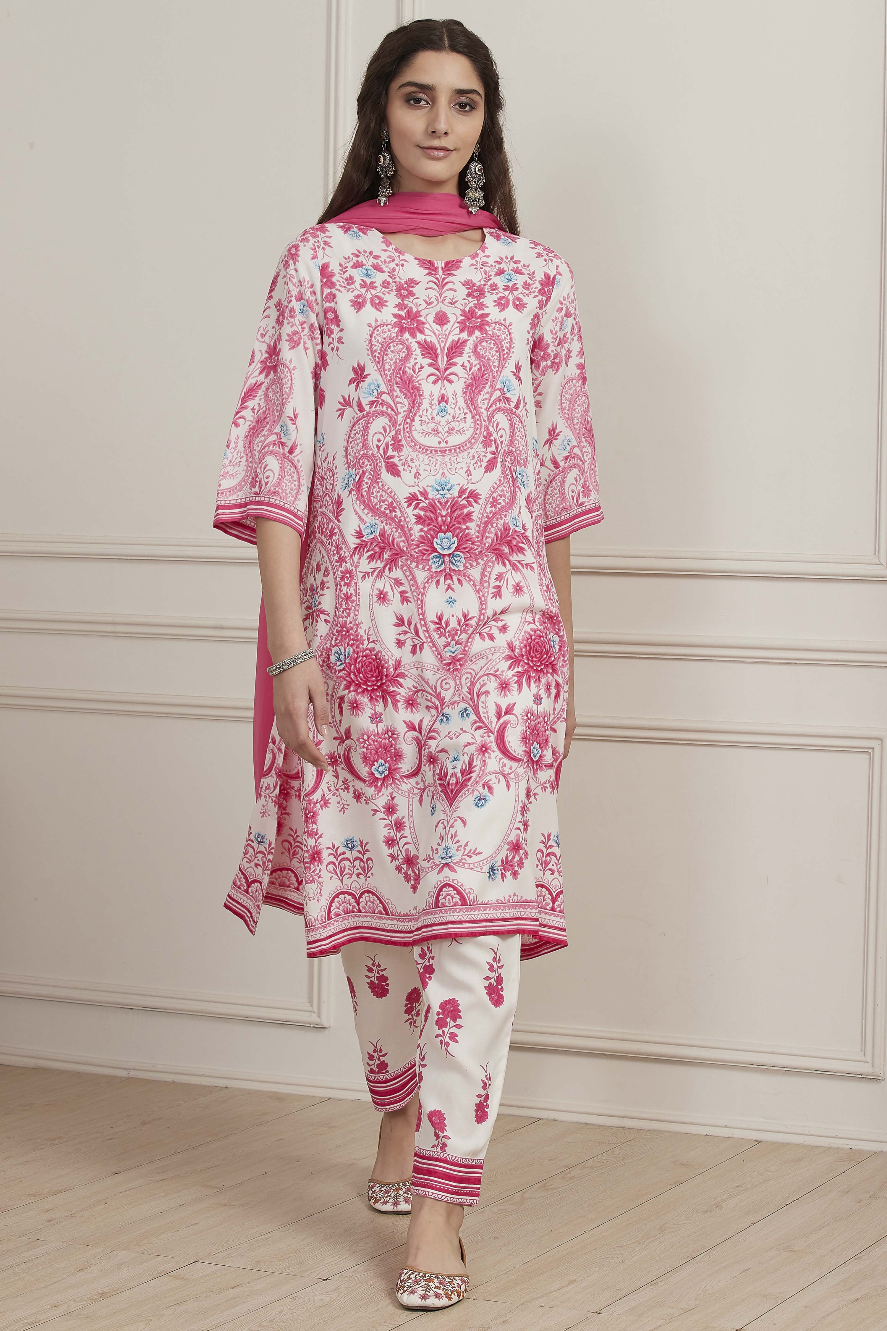 Blue Viscose Rayon Straight Suit Set image number 6