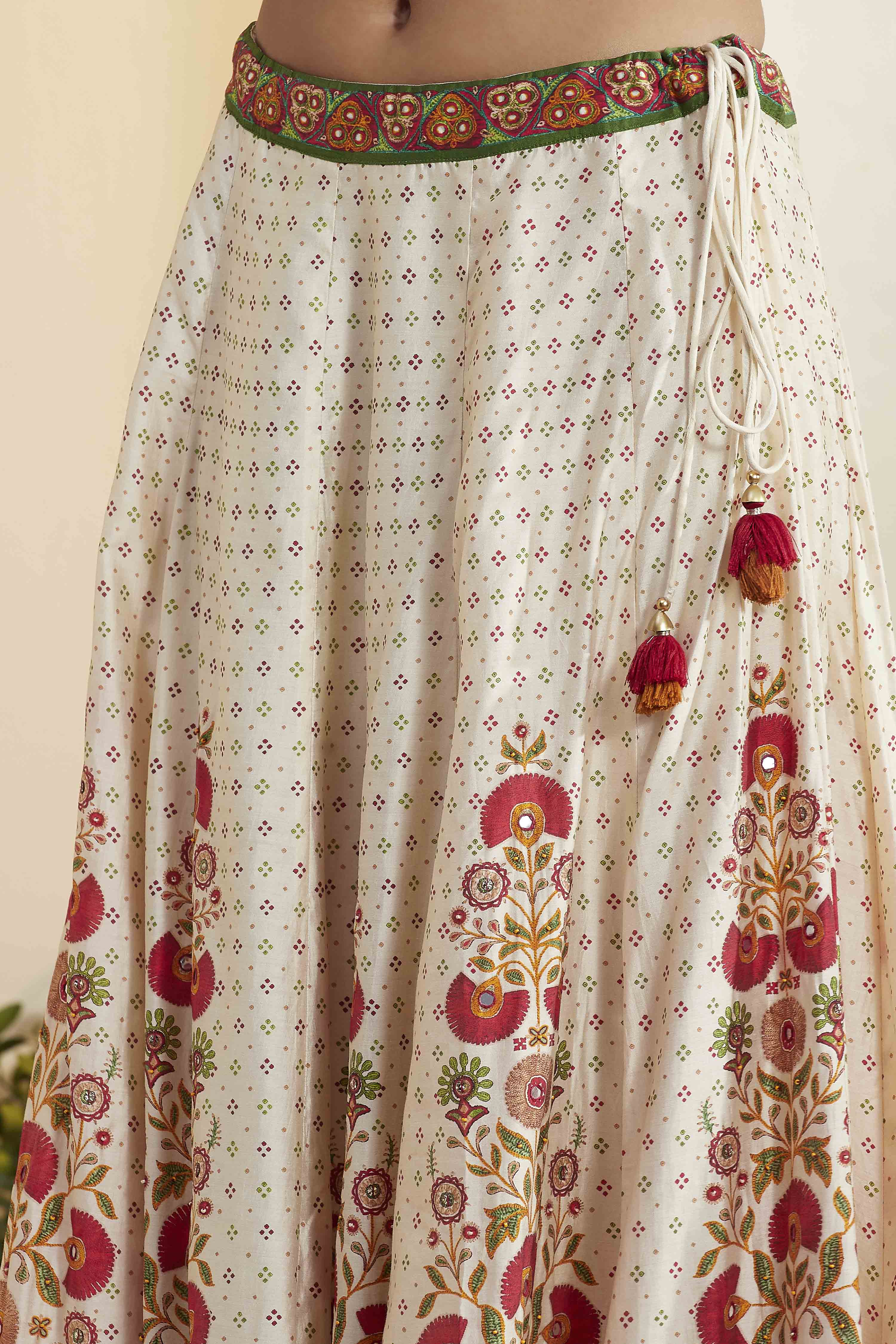 Navy Blue Cotton Silk Printed Lehenga Set image number 2