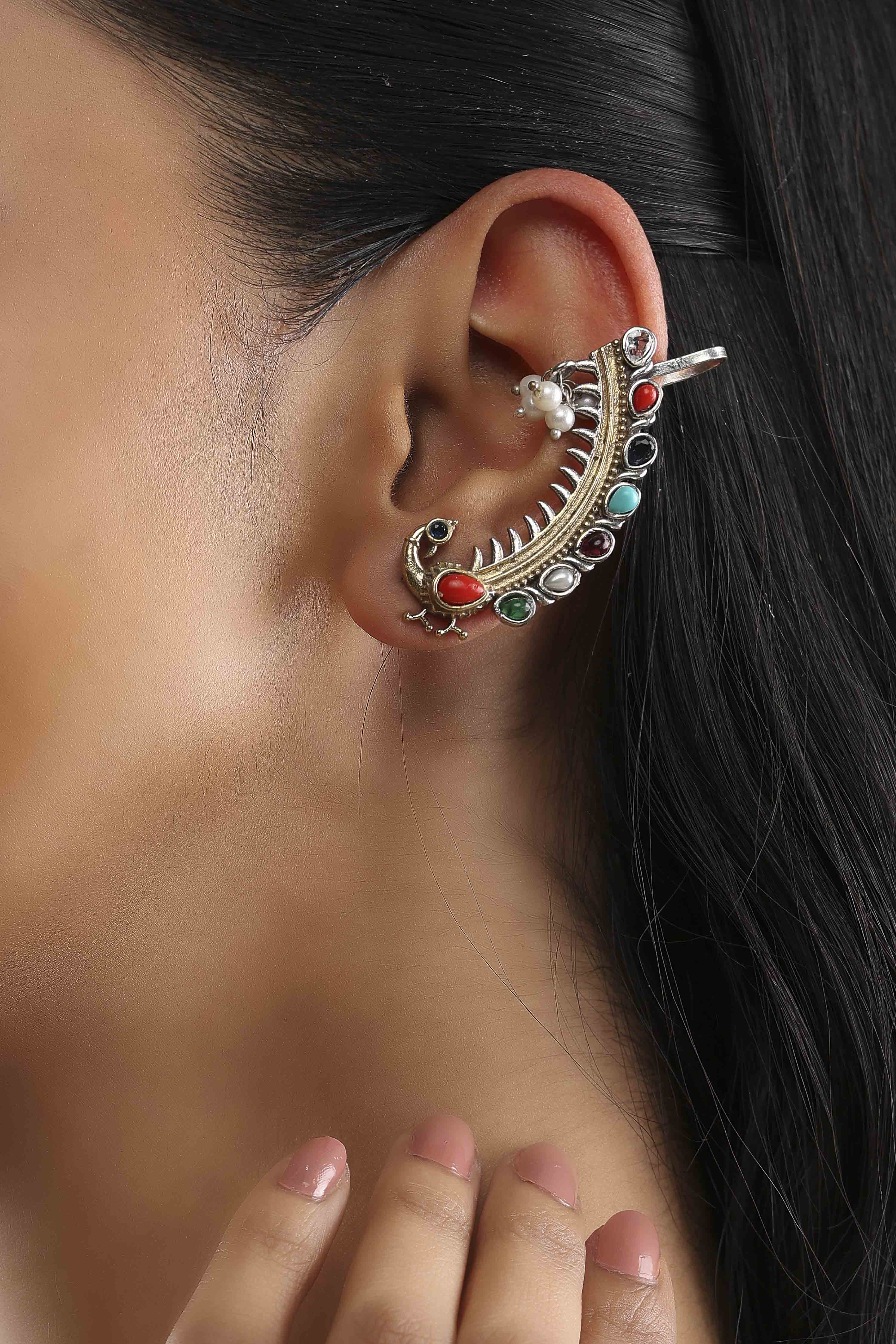 Multicolour Brass Studded Earcuff image number 1