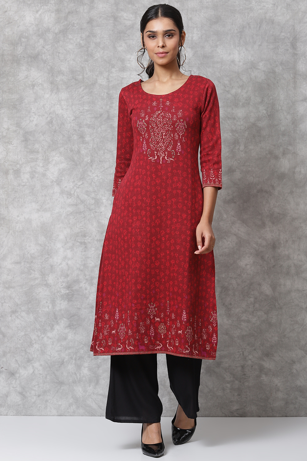 Red Straight Poly Cotton Kurta image number 0