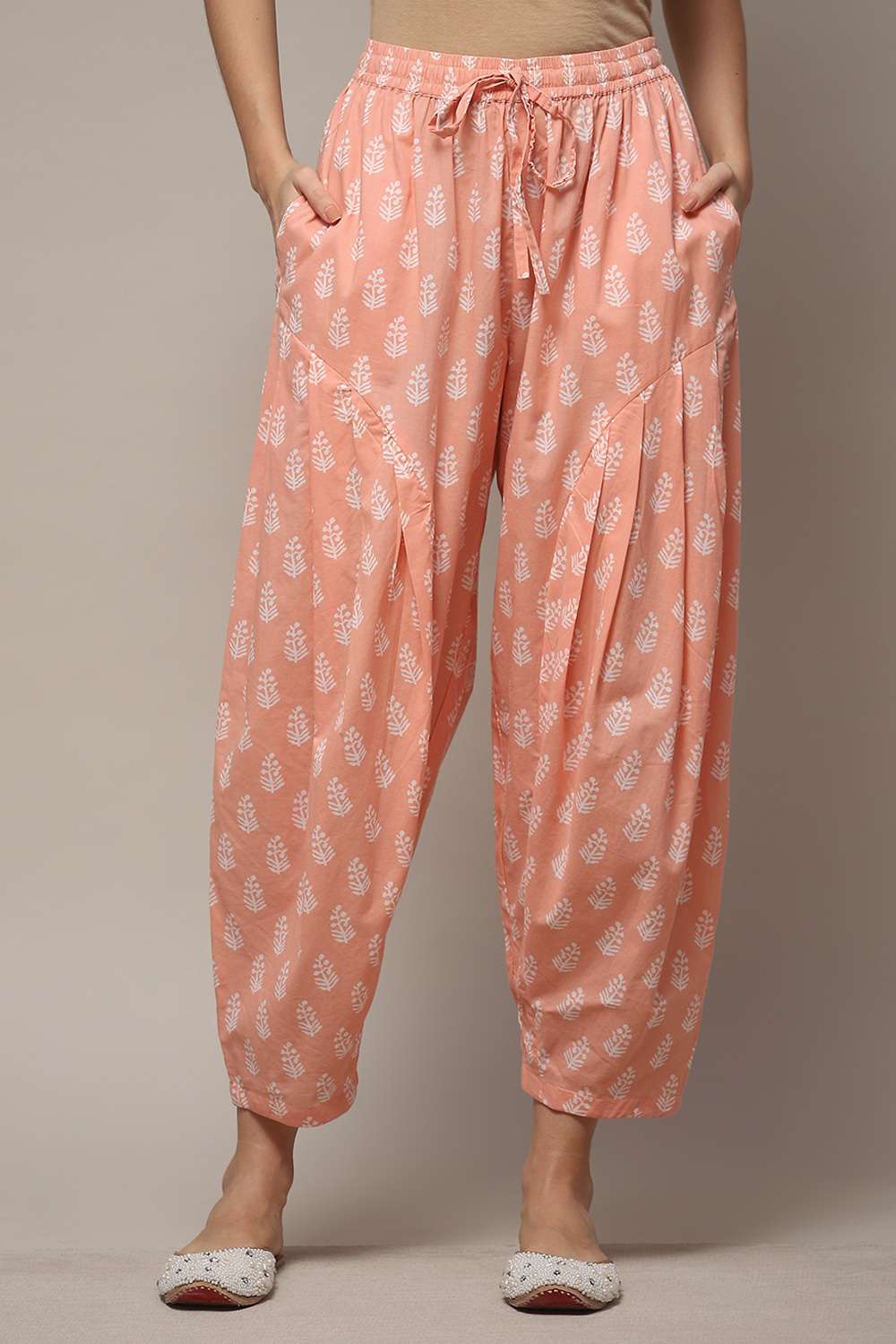 White Blue Cotton Printed Relaxed Salwar image number 1