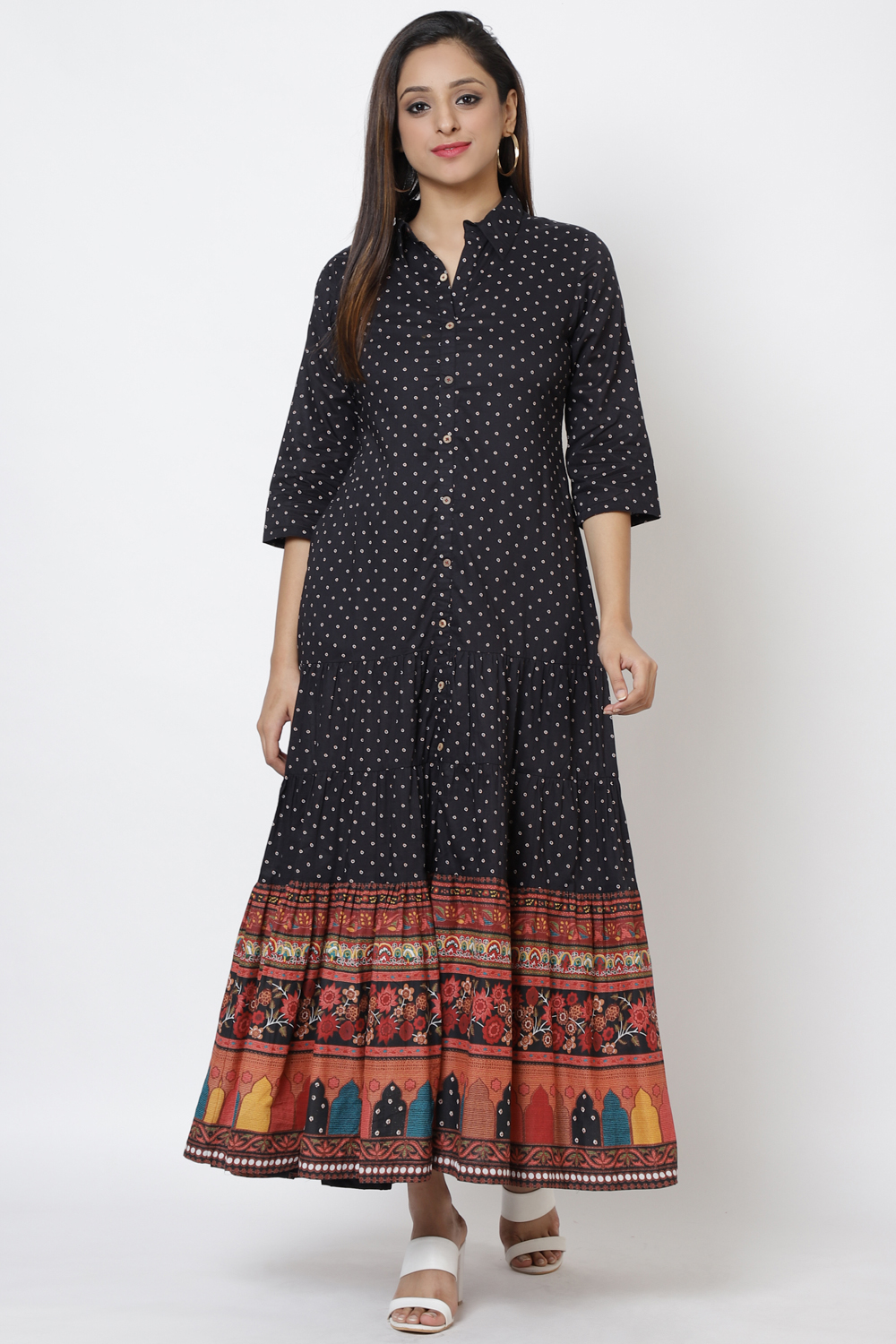 Black Cotton Tiered Dress image number 2