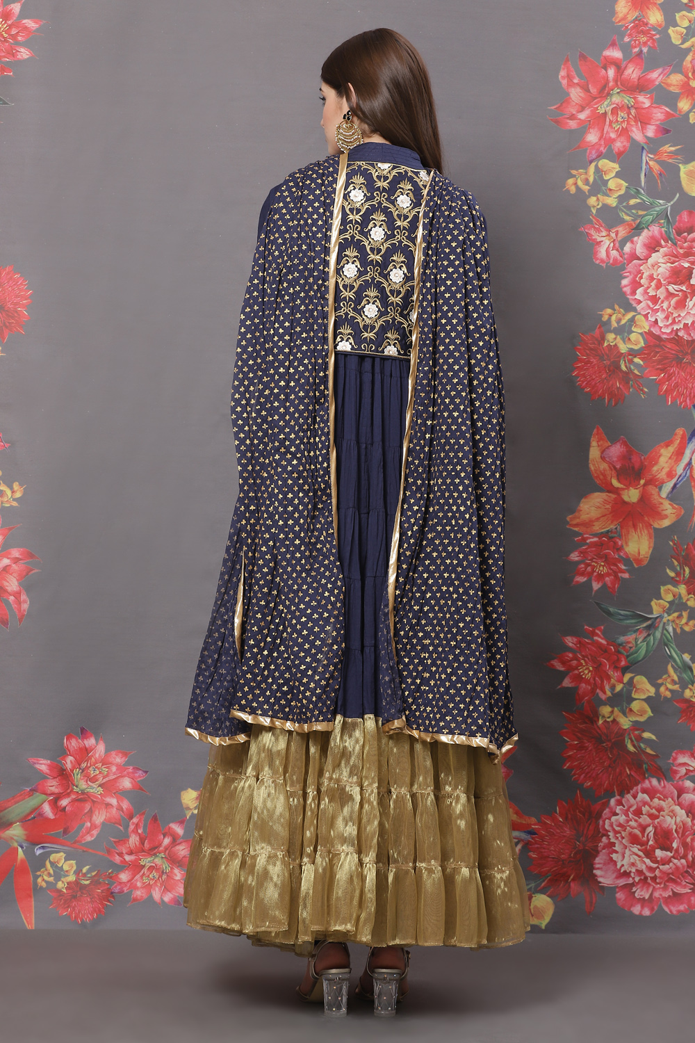 Rohit Bal Navy Blue Cotton Anarkali Solid Suit Set image number 7