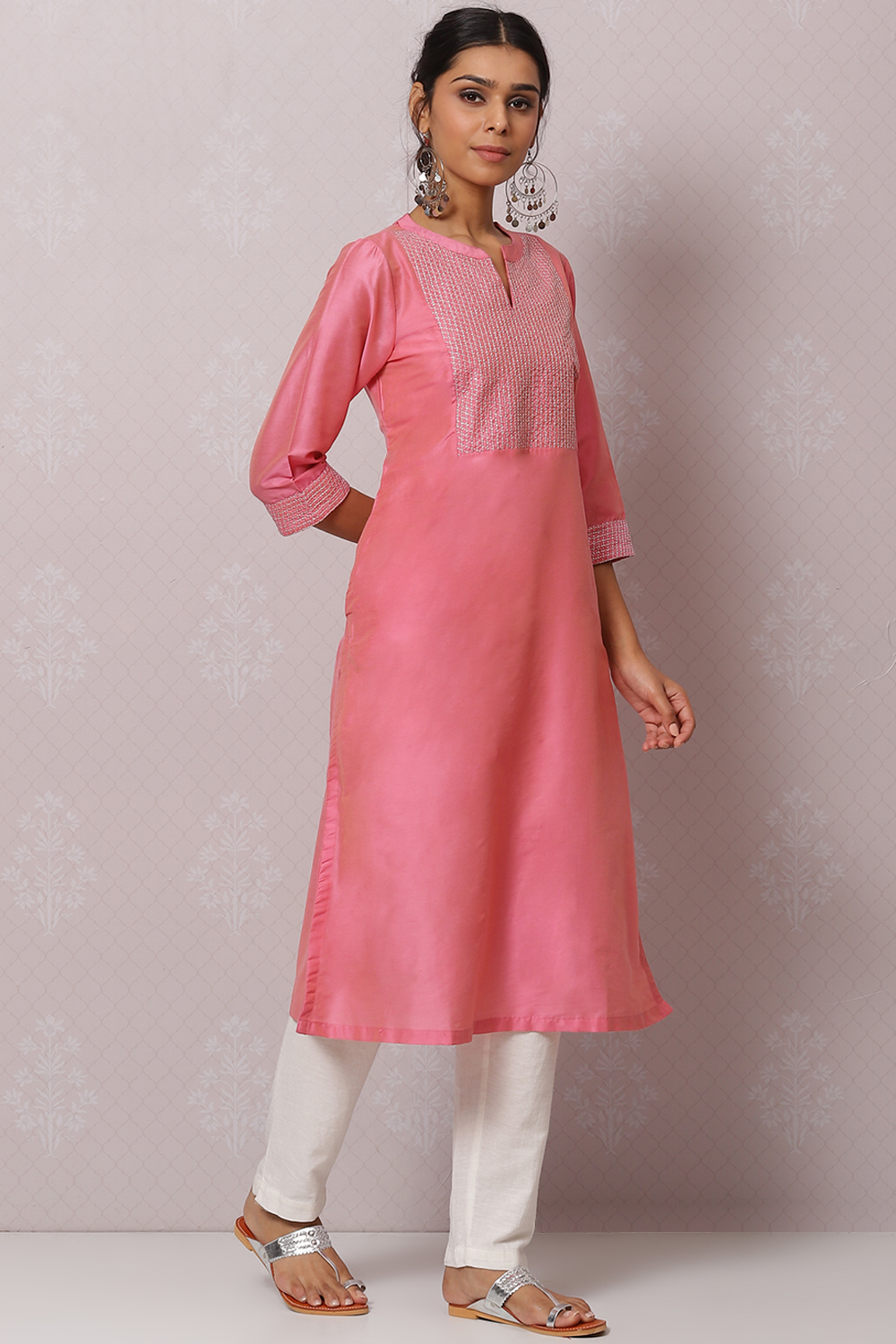 Red Straight Nylon Viscose Kurta image number 2