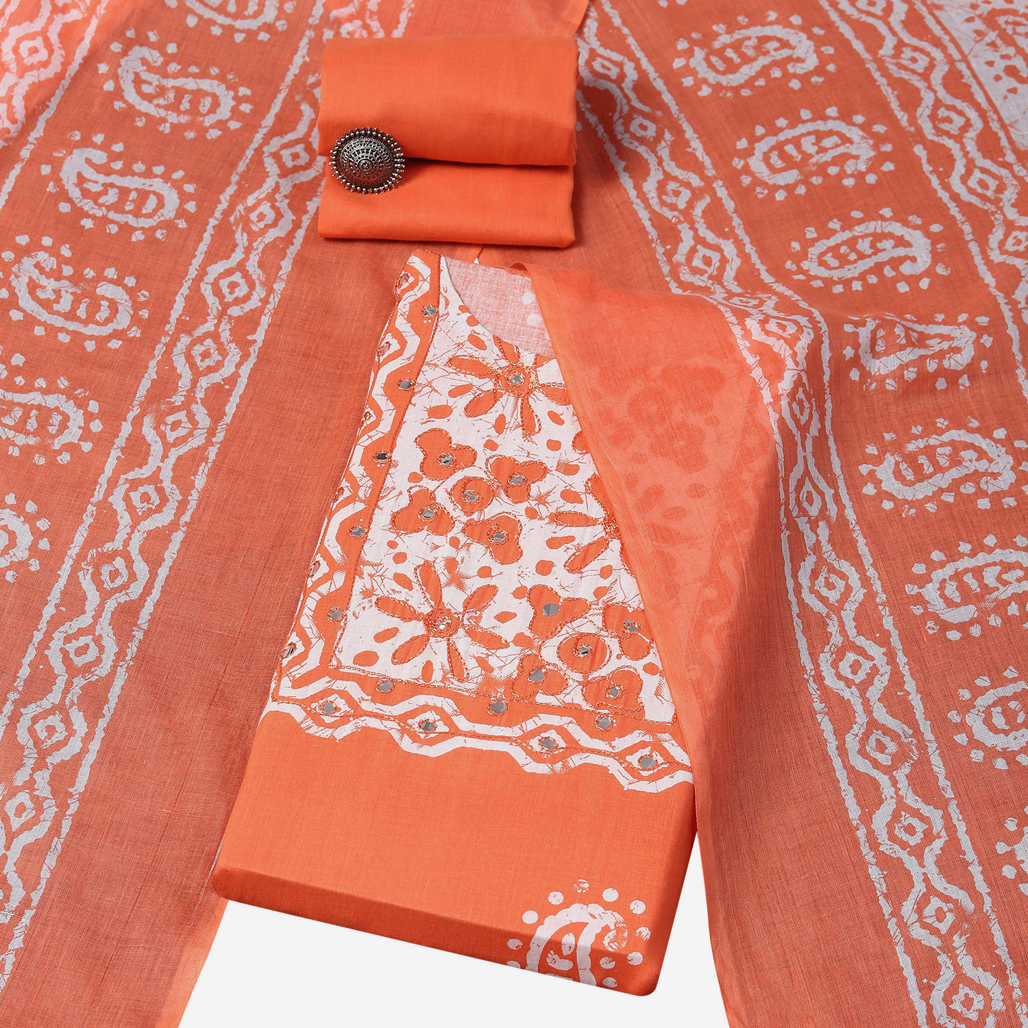 Peach Cotton Blend Unstitched Suit Set image number 0
