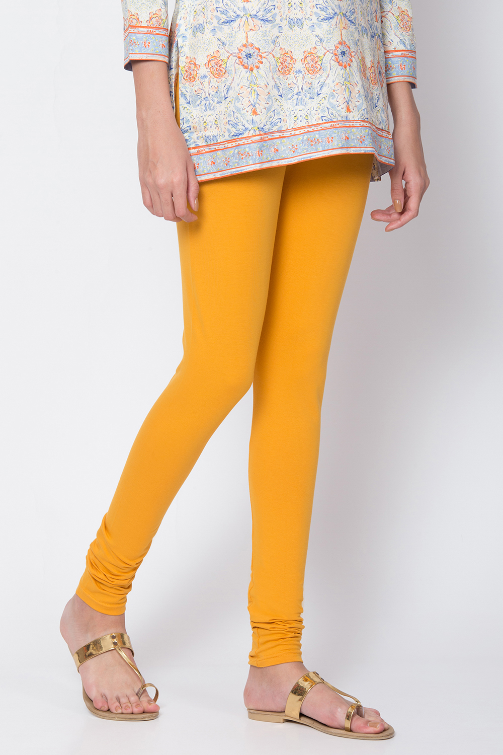 Bright Yellow Cotton Blend Dyed Churidar image number 0