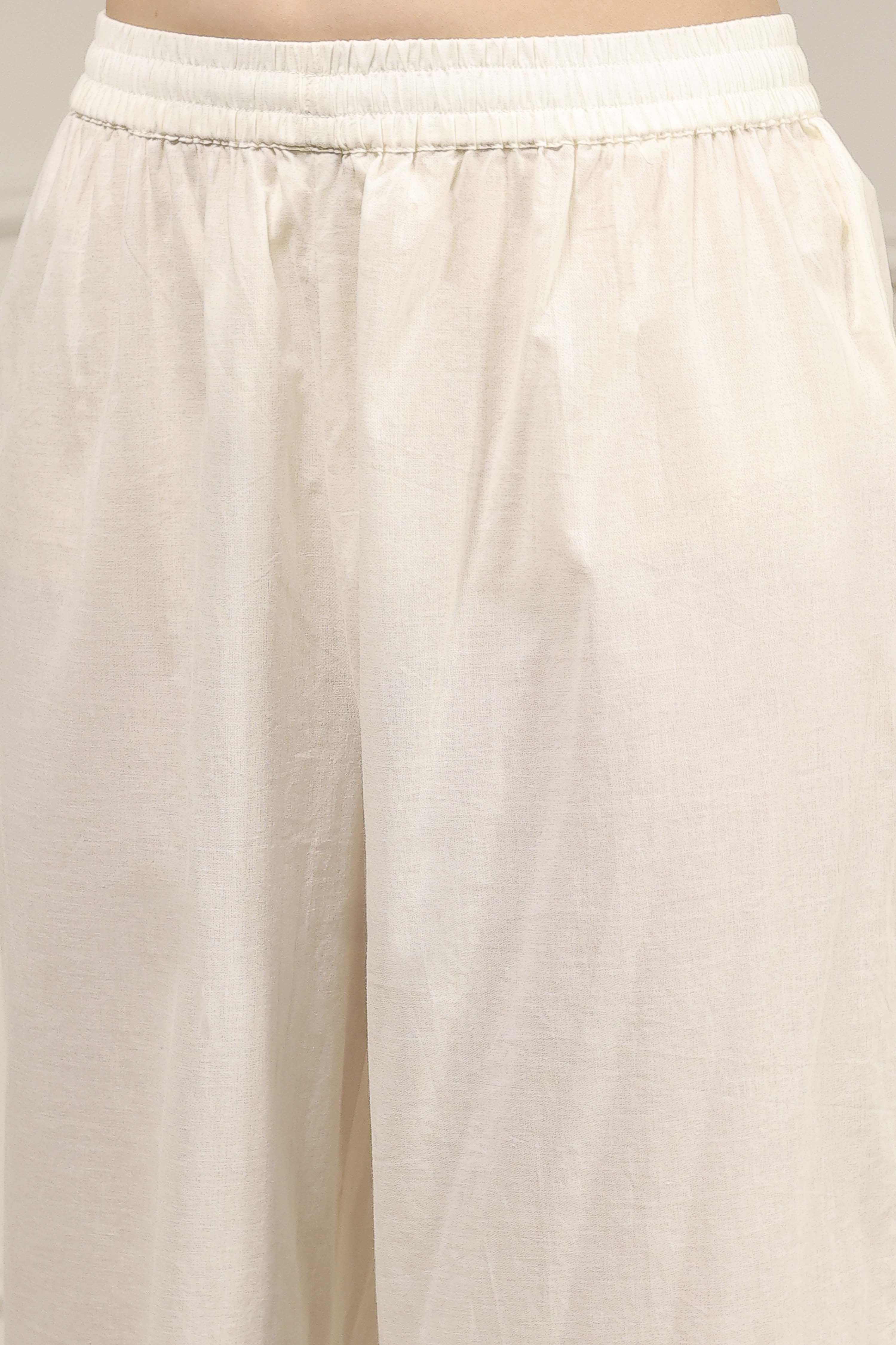 Off-White Art Silk Printed Straight Suit Set image number 2