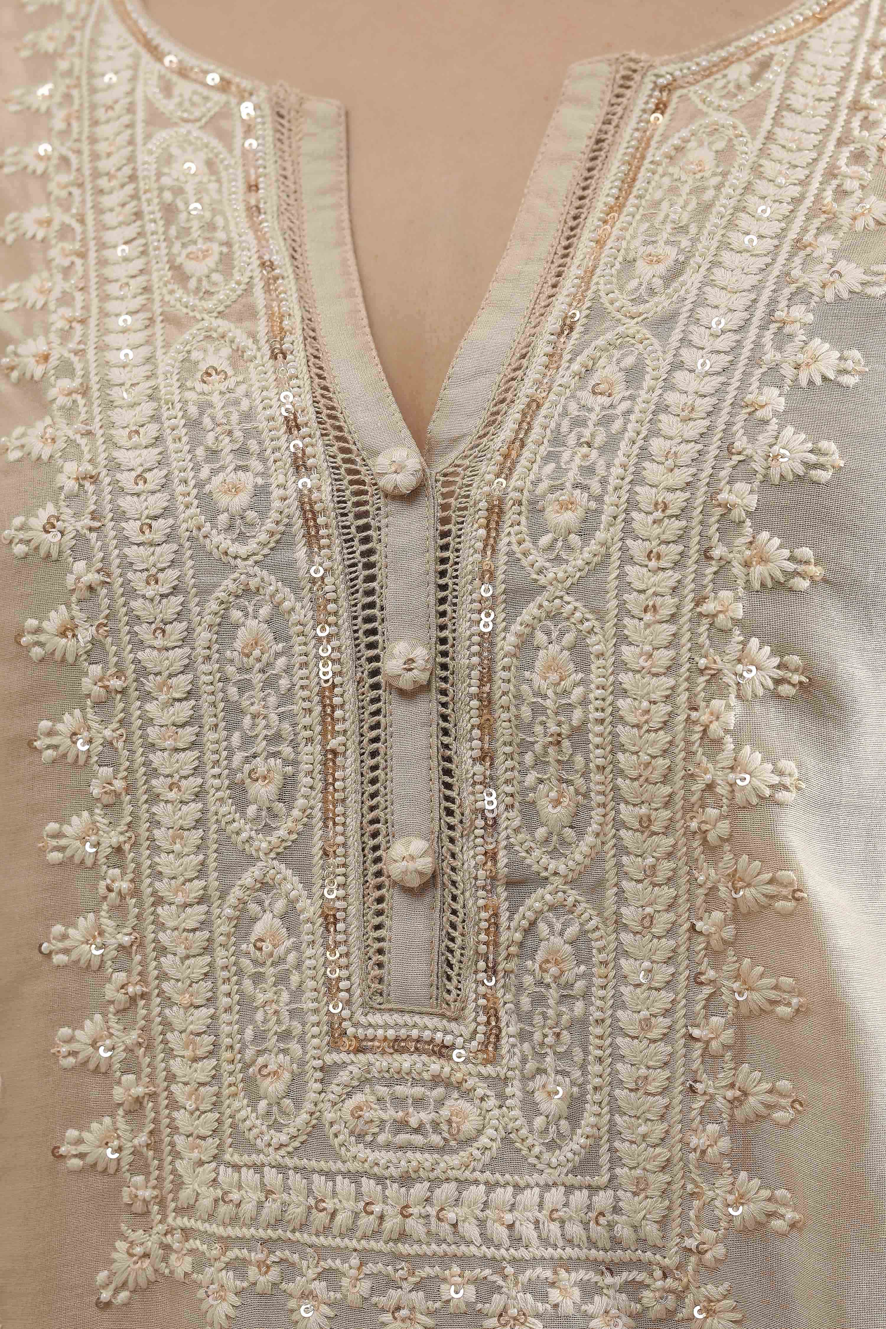 Beige Chanderi Straight Dyed Suit Set image number 8