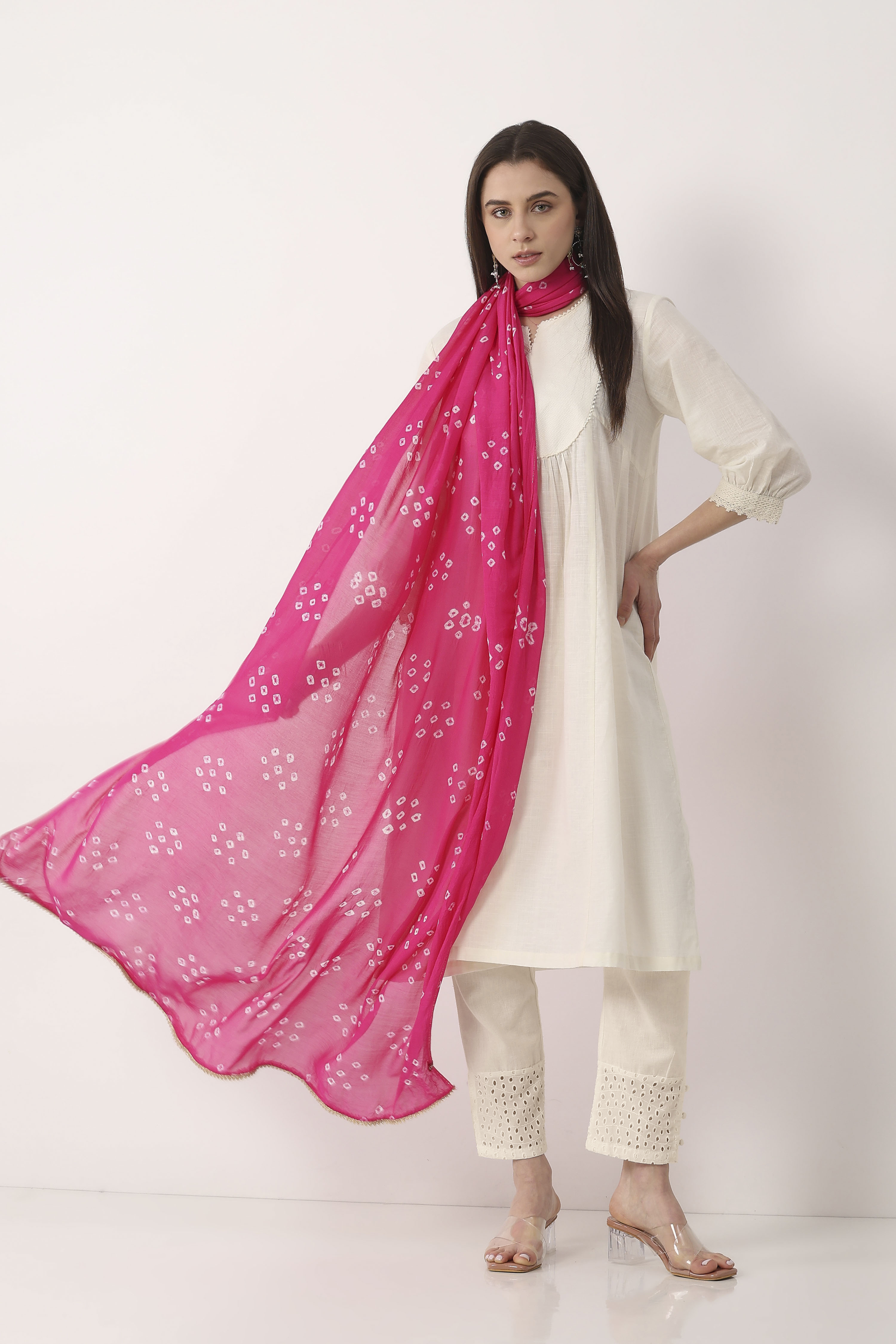 Rani Pink Mul Chanderi Dupatta image number 0