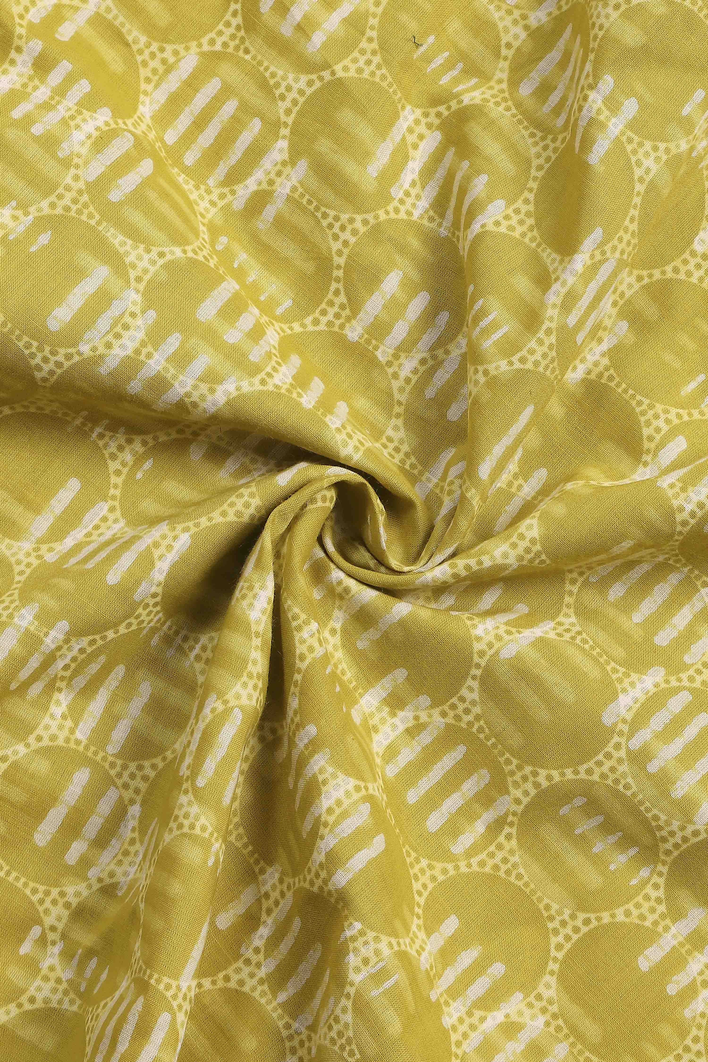 Lime Green Cotton Screen Print Unstitched Suit Set image number 2