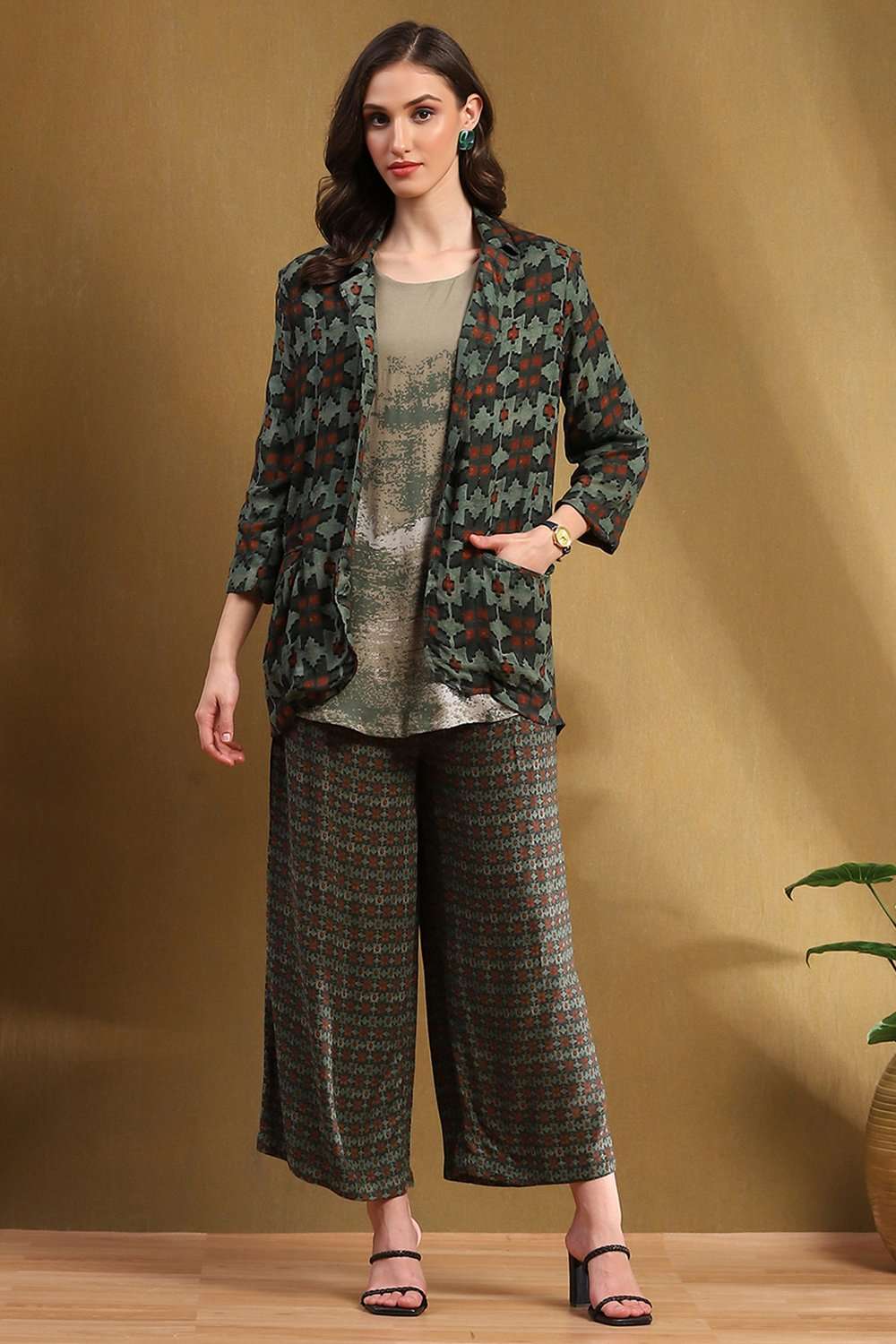 Sage Green Hand-Block Printed Straight Co-ord Set image number 6