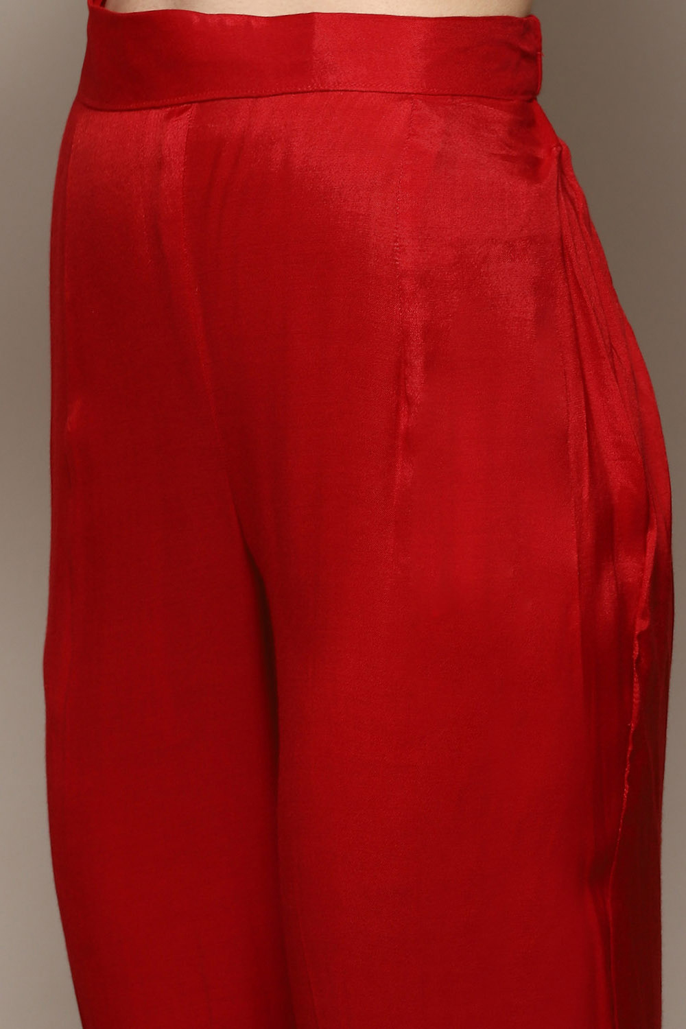 Red Banarasi Silk Machine Embroidered Unstitched Suit Set image number 3