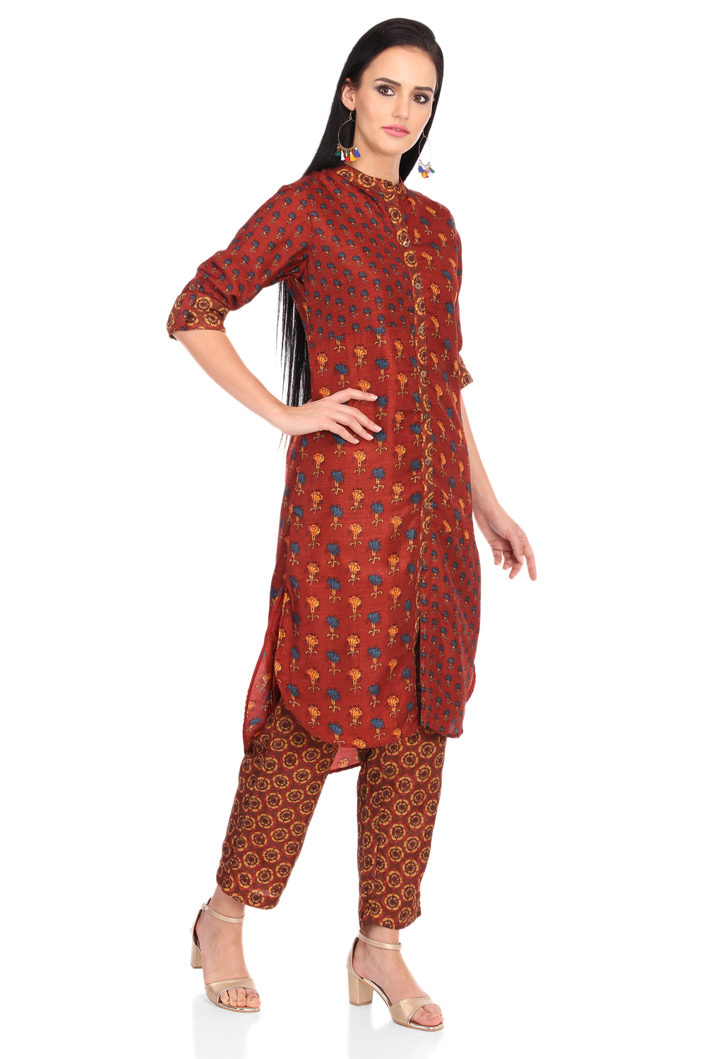 Rust Art Silk Straight Kurta Pant Suit Set image number 2