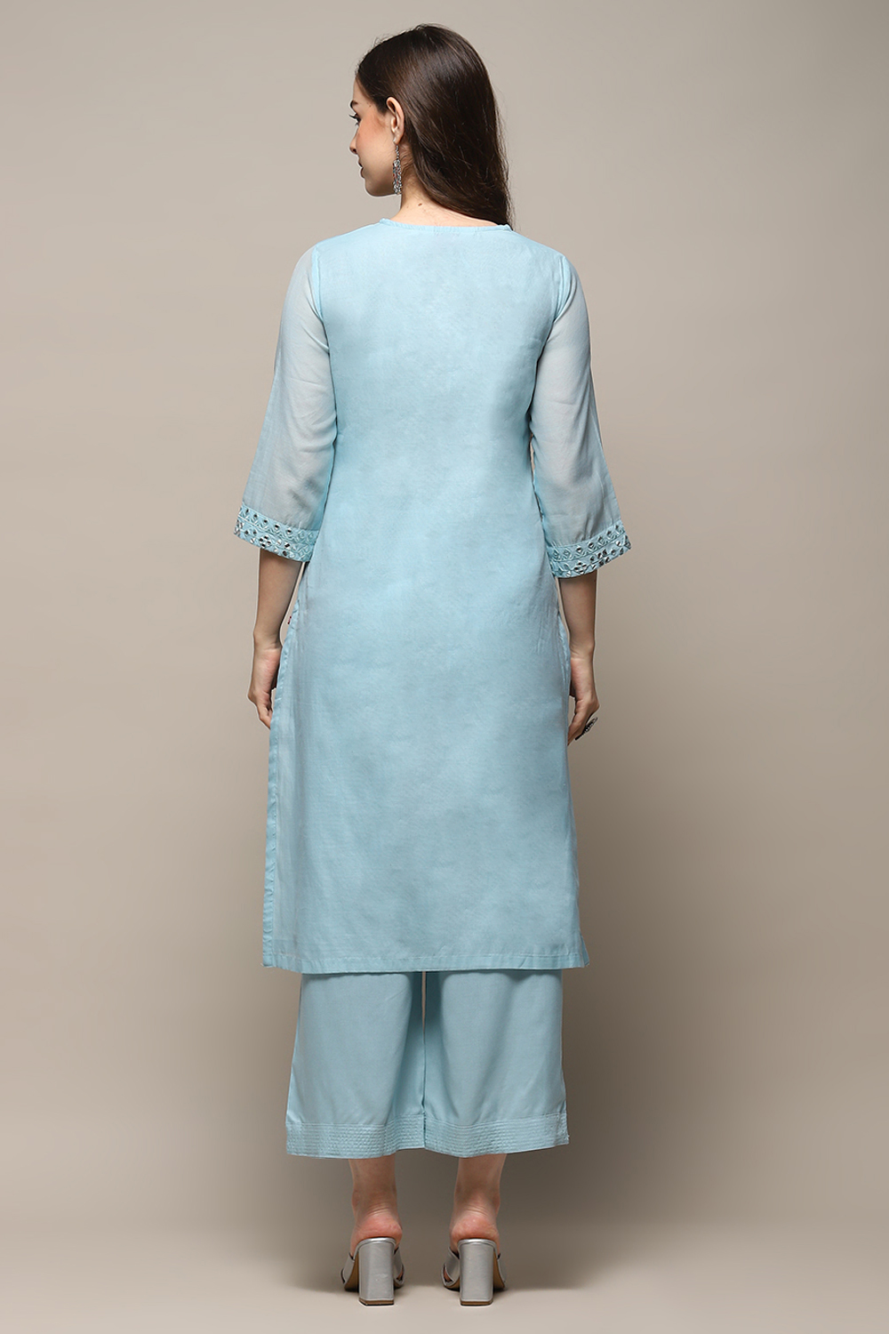 Powder Blue Polyester Straight Suit Set image number 7