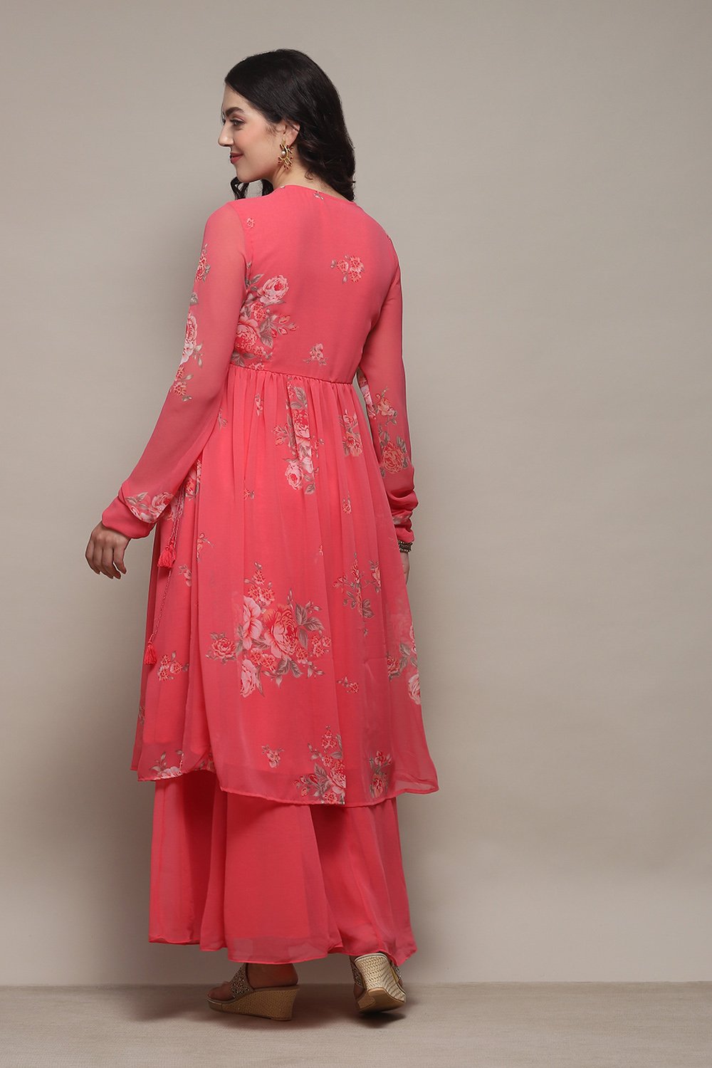 Pink Polyester Gathered Kurta Sharara Suit Set image number 5