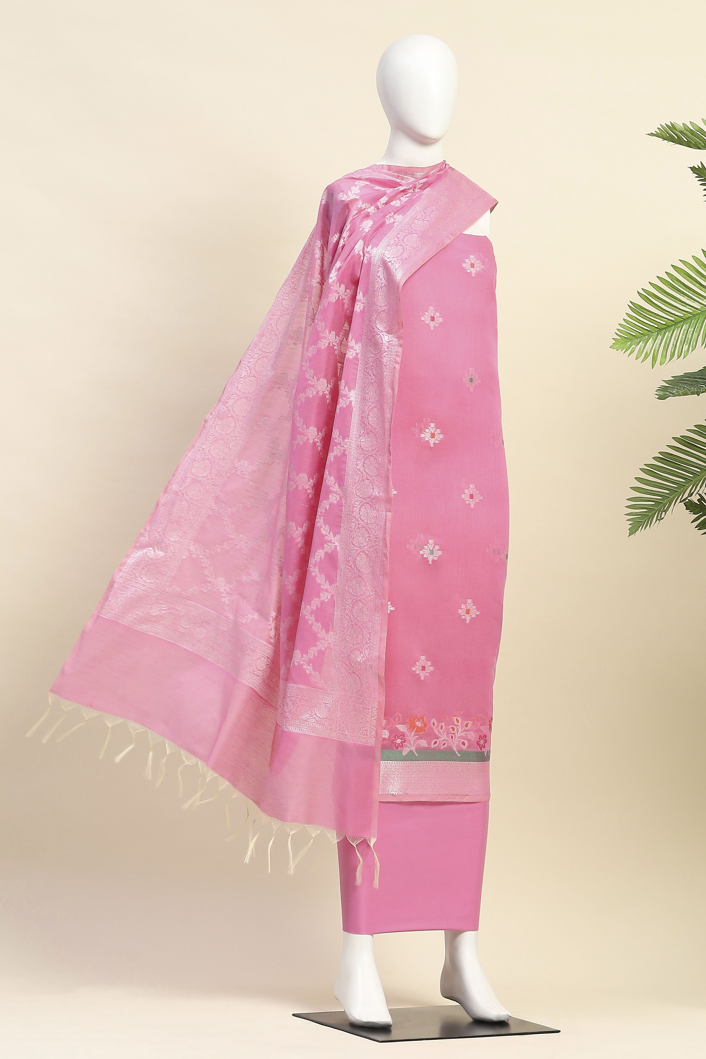 Pastel Cotton Printed Embroidered Unstitched Suit Set image number 4