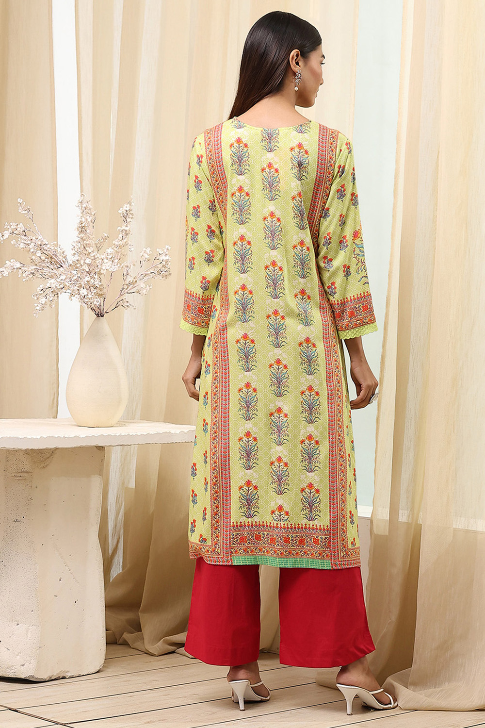Green Viscose Rayon Straight Printed Kurta image number 3