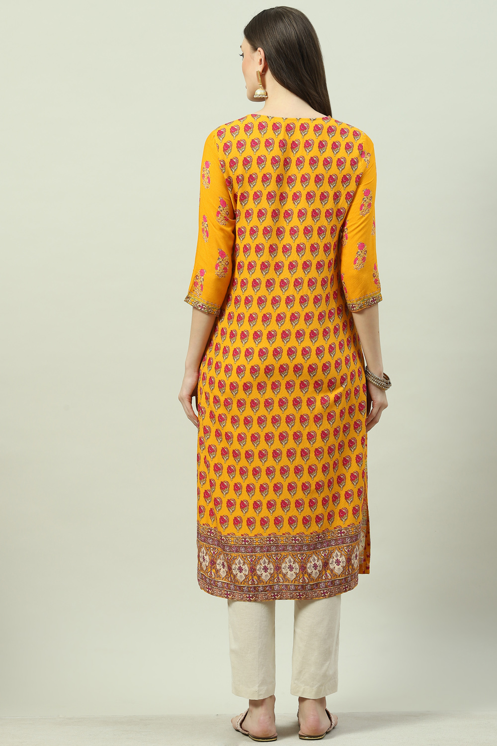 Red LIVA Straight Printed Kurta image number 4