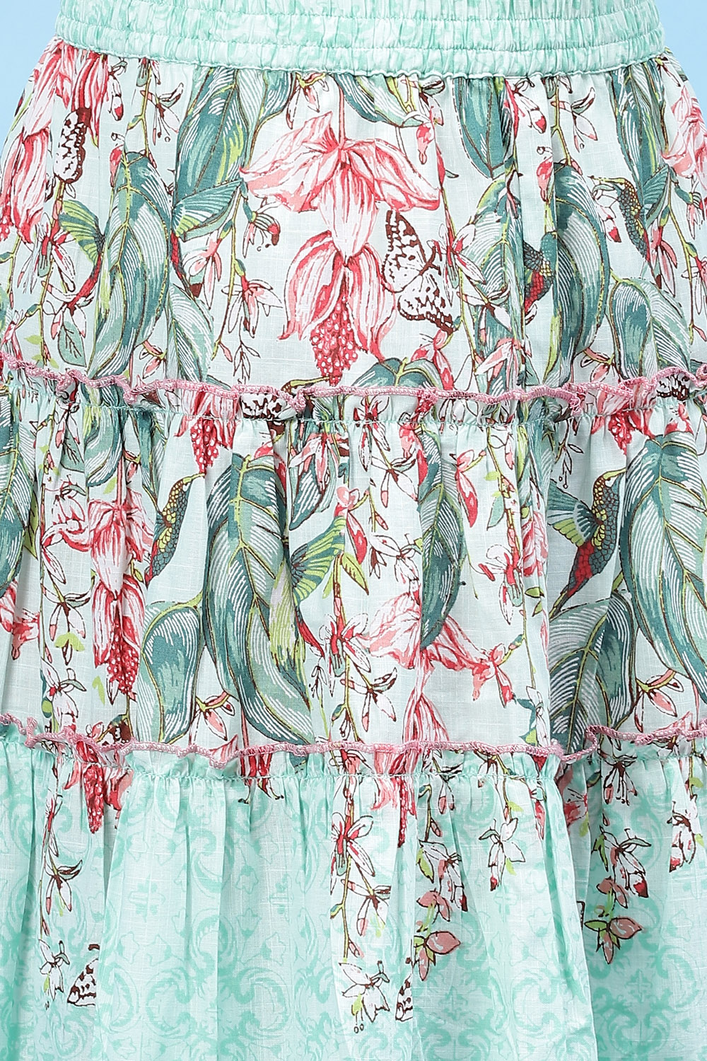 Mint Green Cotton Flared Printed Skirt image number 1