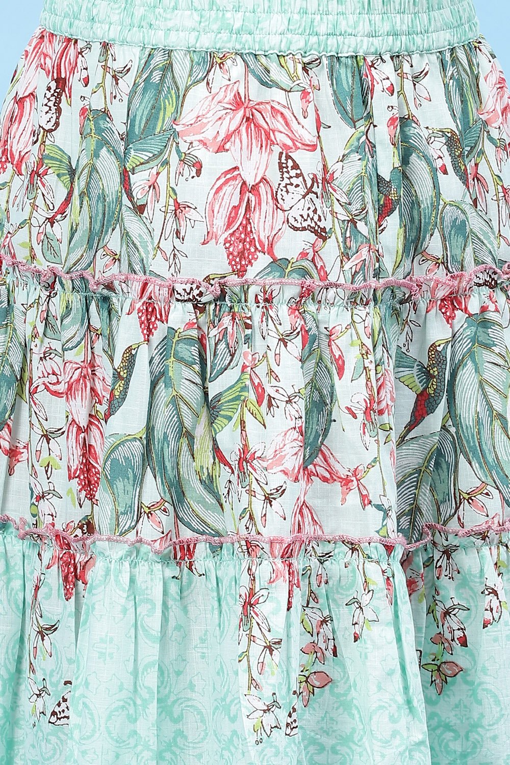 Mint Green Cotton Flared Printed Skirt image number 1