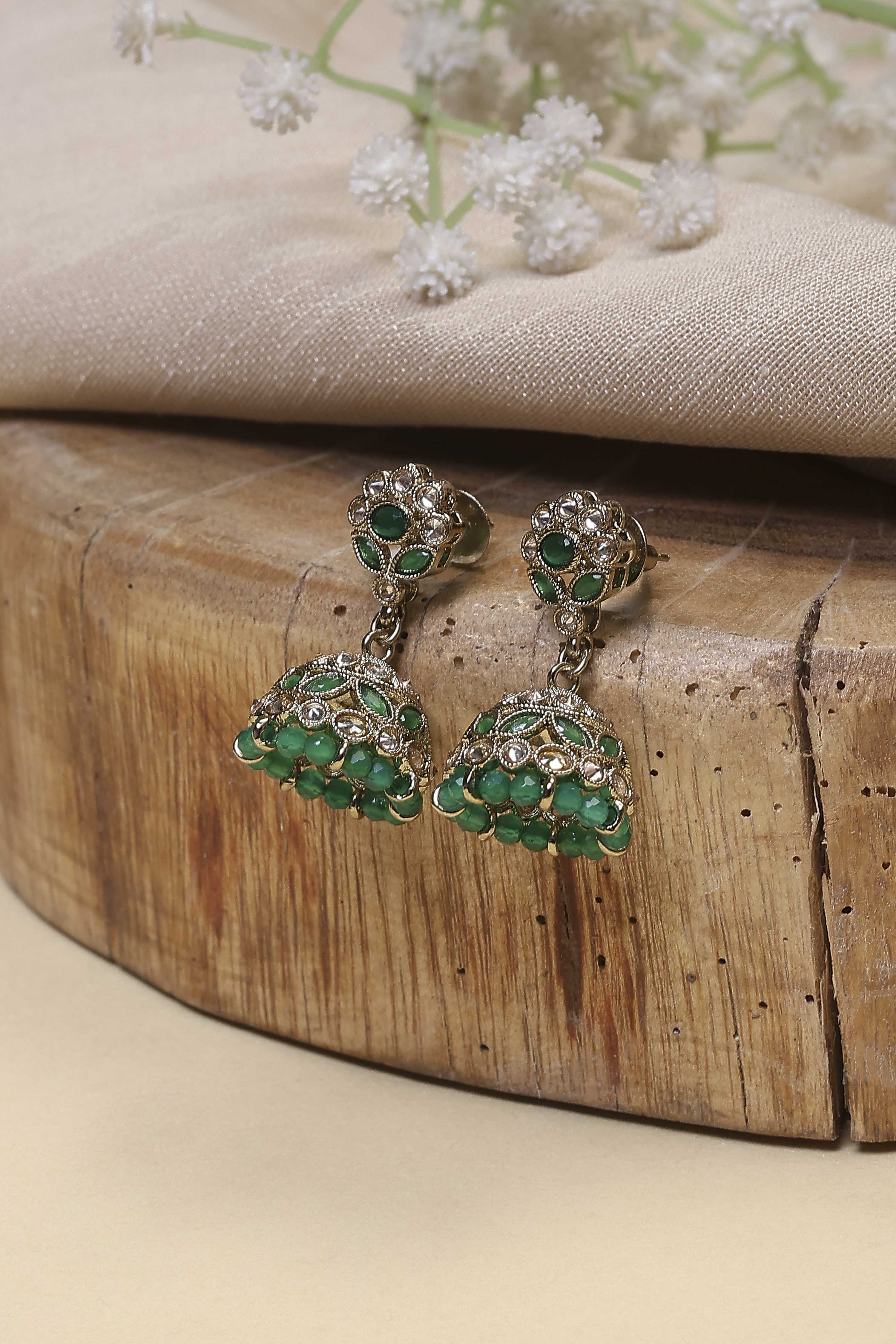Green Brass Jhumka image number 0