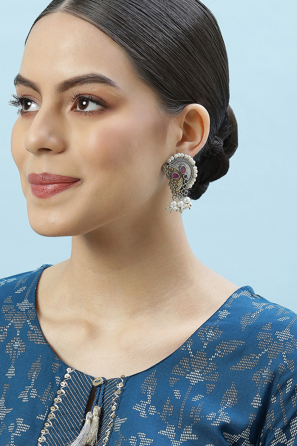Oxidised Multicolour Brass Earrings image number 3
