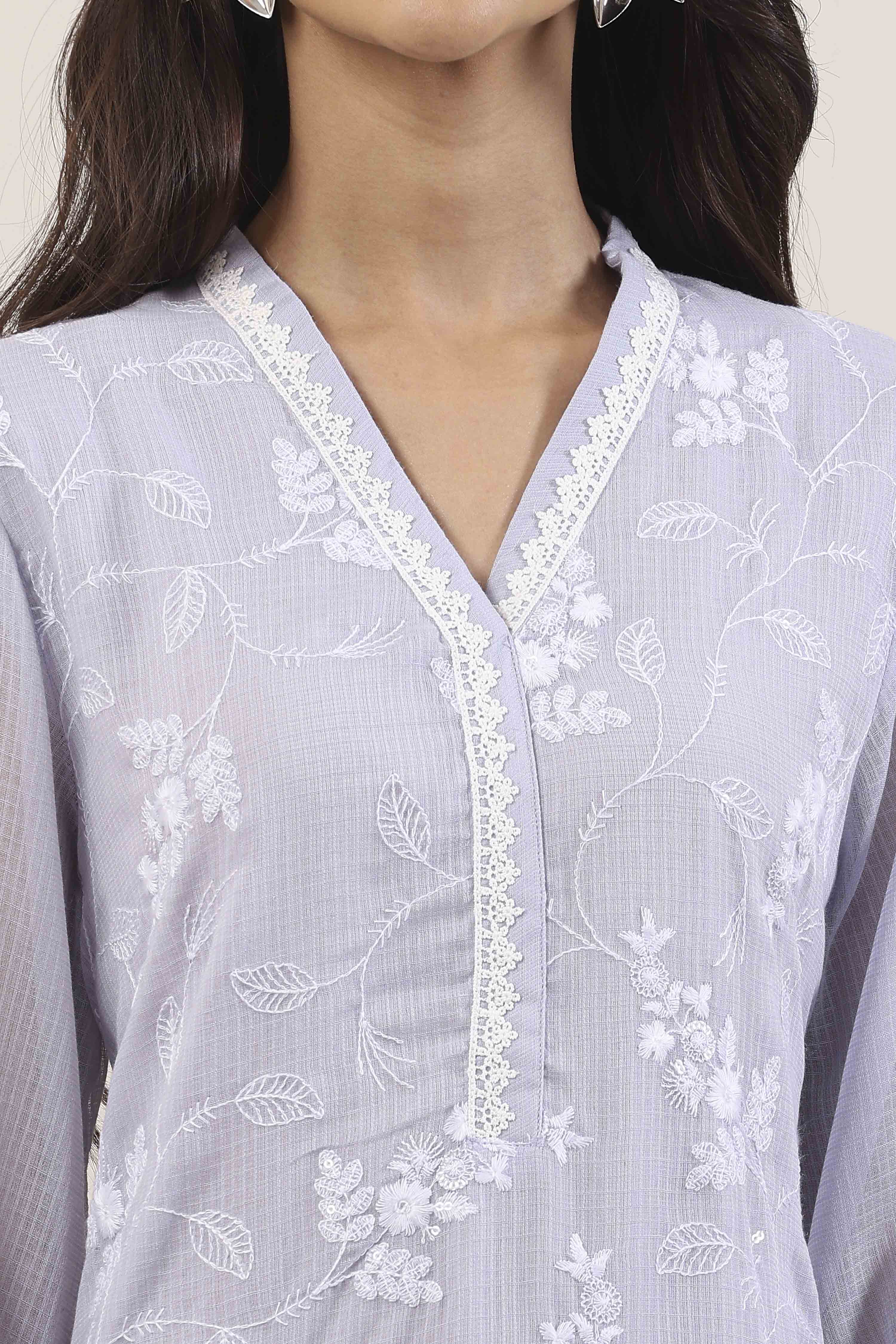 Purple Cotton Straight Suit Set image number 1