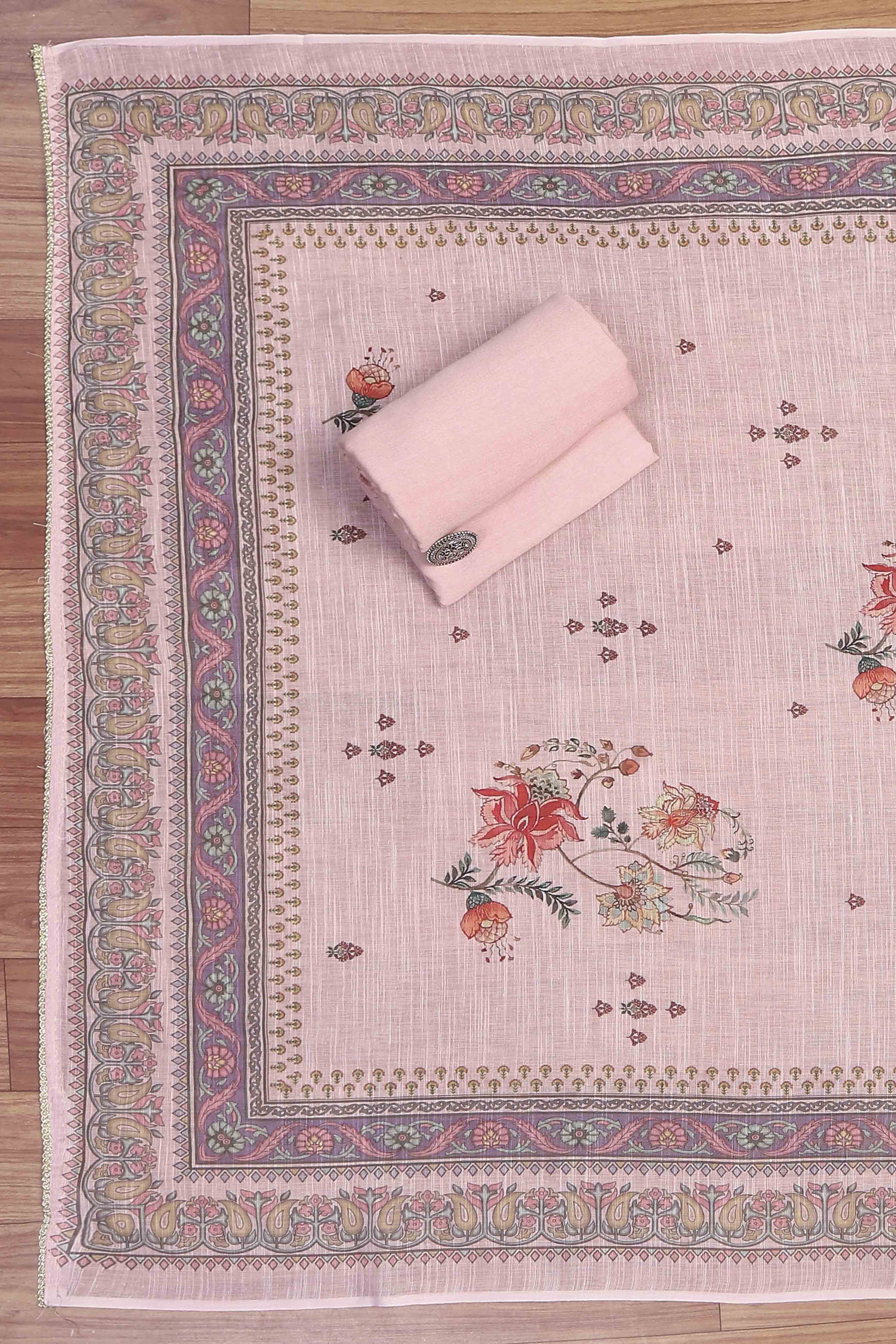 Peach Linen Unstitched Suit Set image number 3