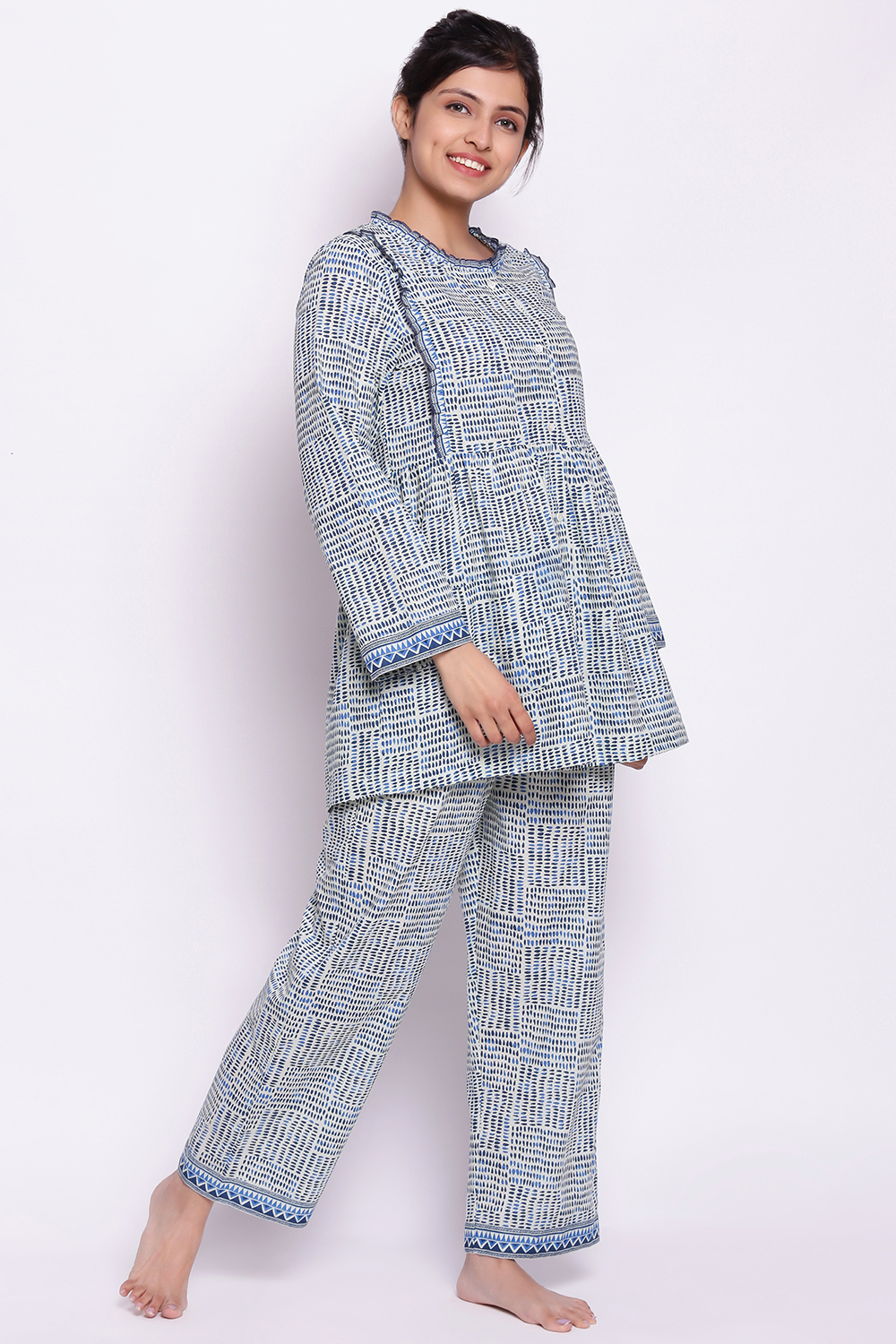Blue Cotton Printed Loungewear Set image number 2
