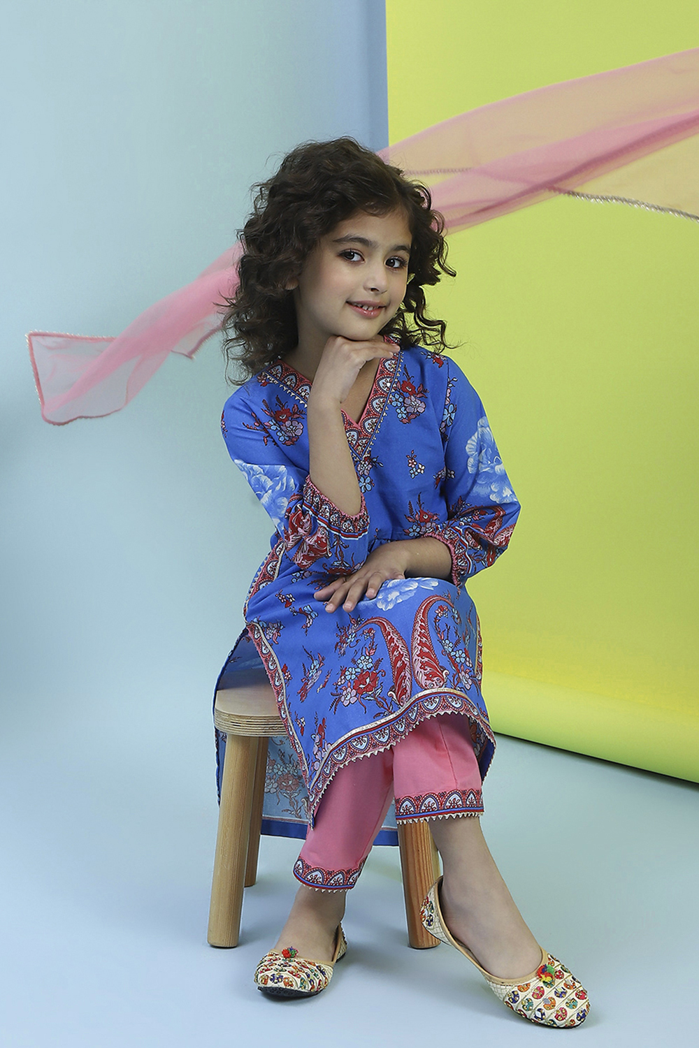 Blue Cotton Straight Suit Set image number 7