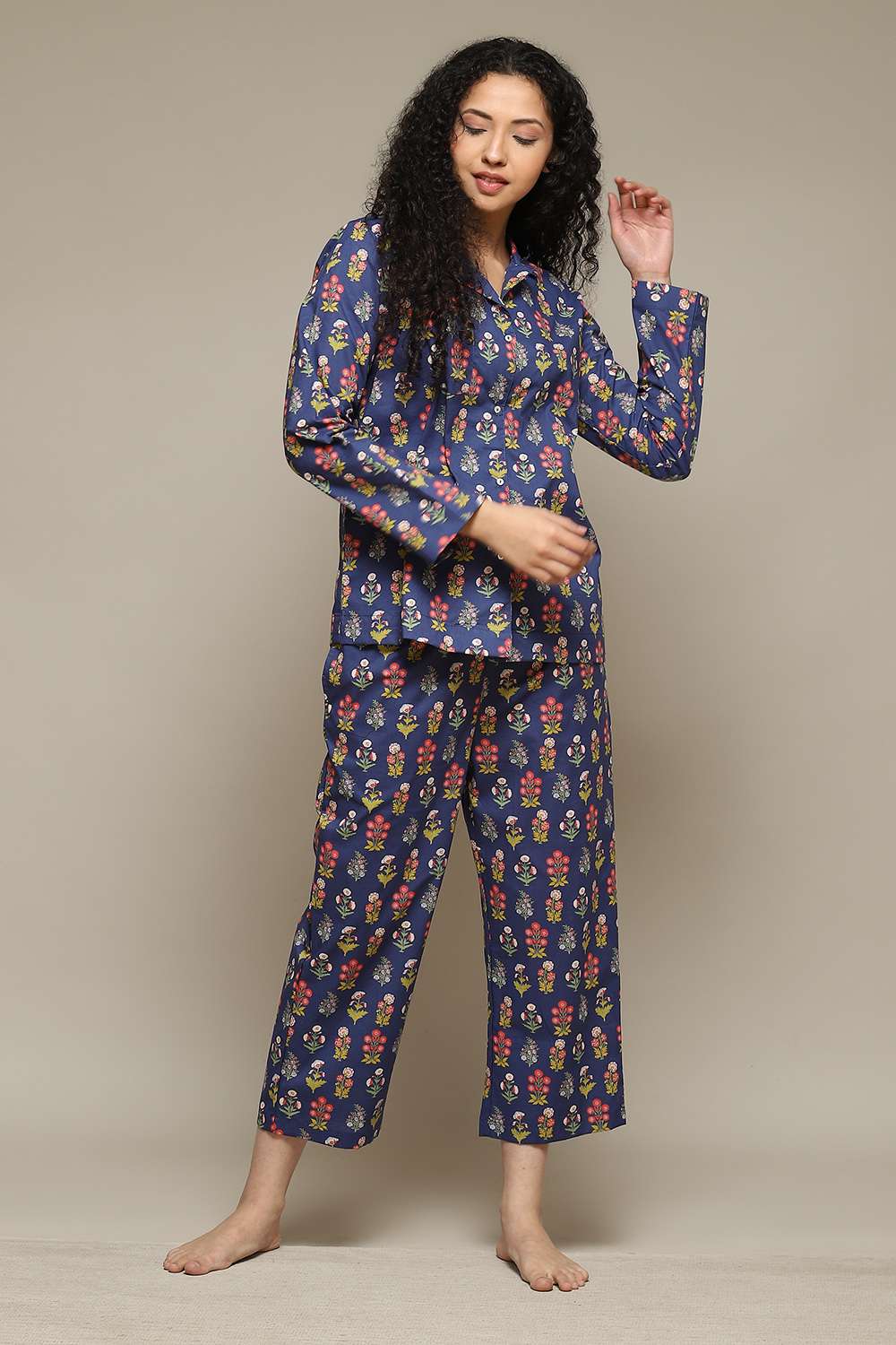 Navy Cotton Printed 2 Piece Sleepwear Set image number 0