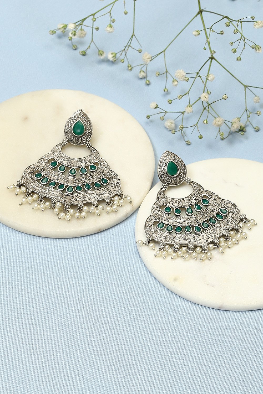Oxidised Green Brass Earrings image number 0