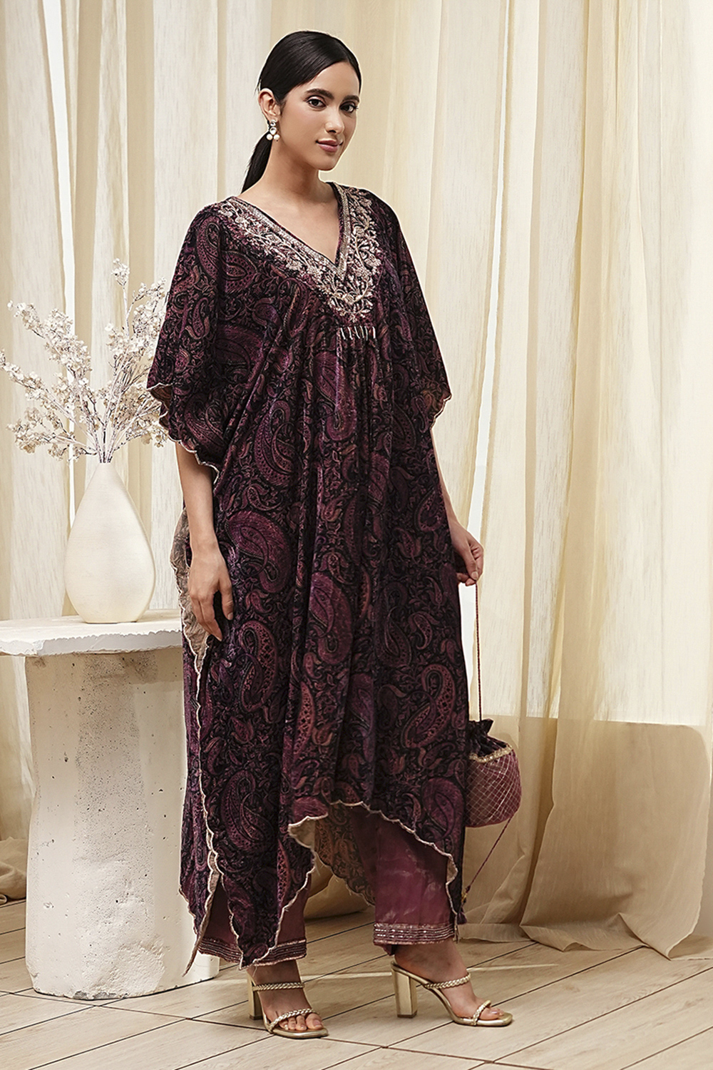 Purple Art Silk A-Line Kurta Palazzo Suit Set image number 5