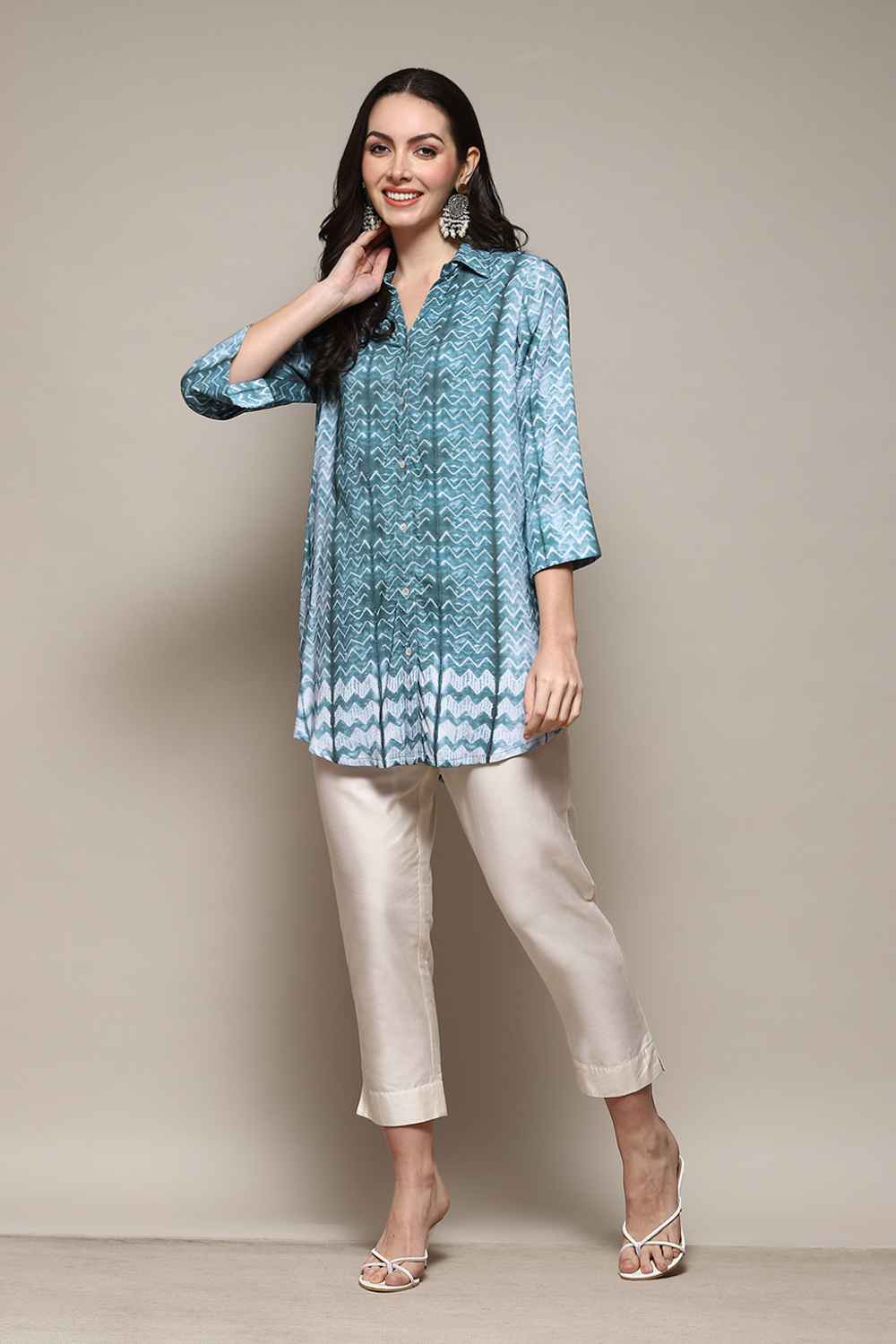 Petrol LIVA Short Kurta Printed Shirt image number 0