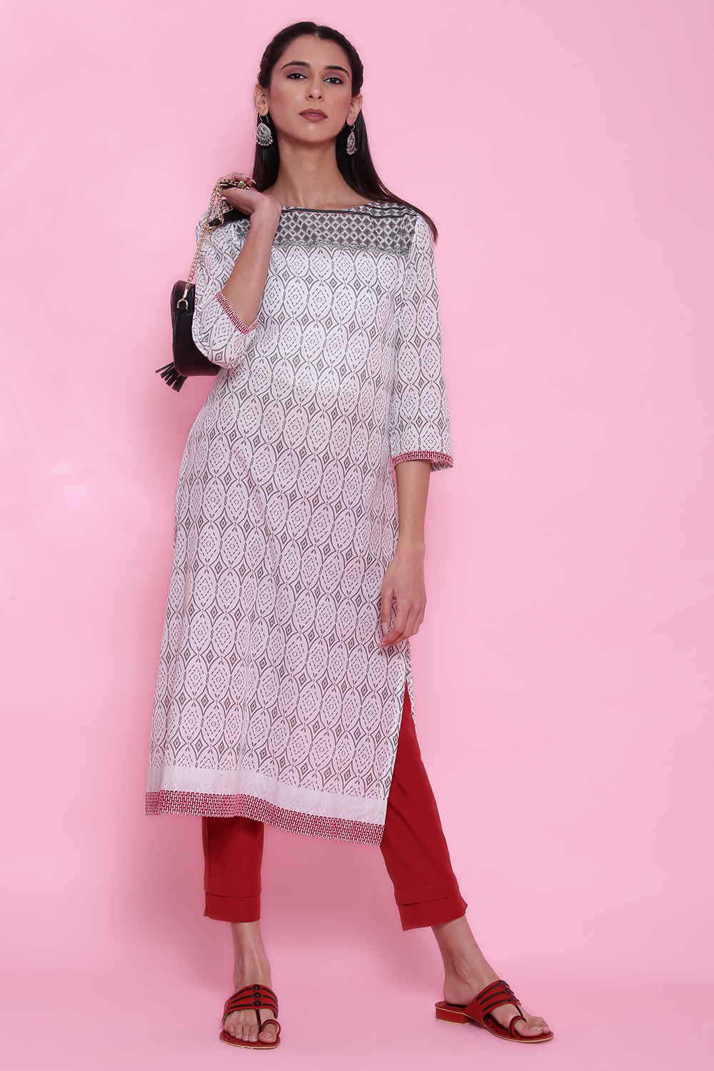 White Cotton Straight Printed Kurta image number 5