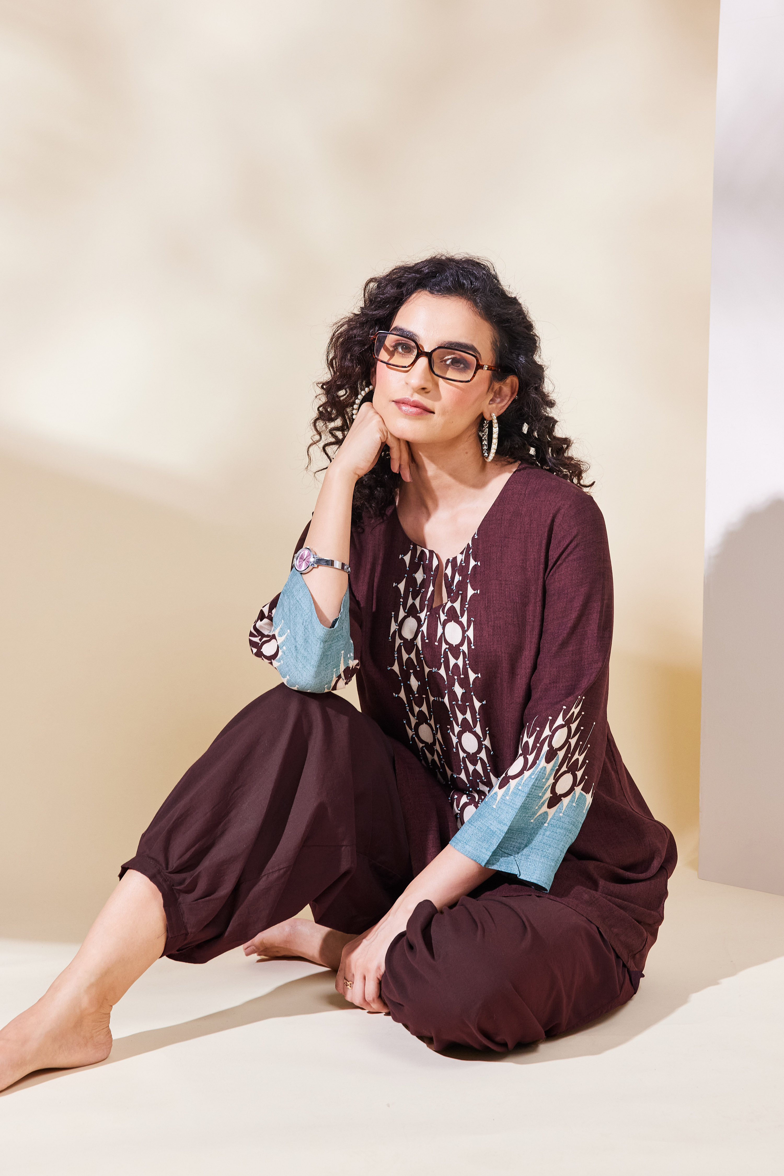 Brown Viscose Rayon Straight Top image number 0